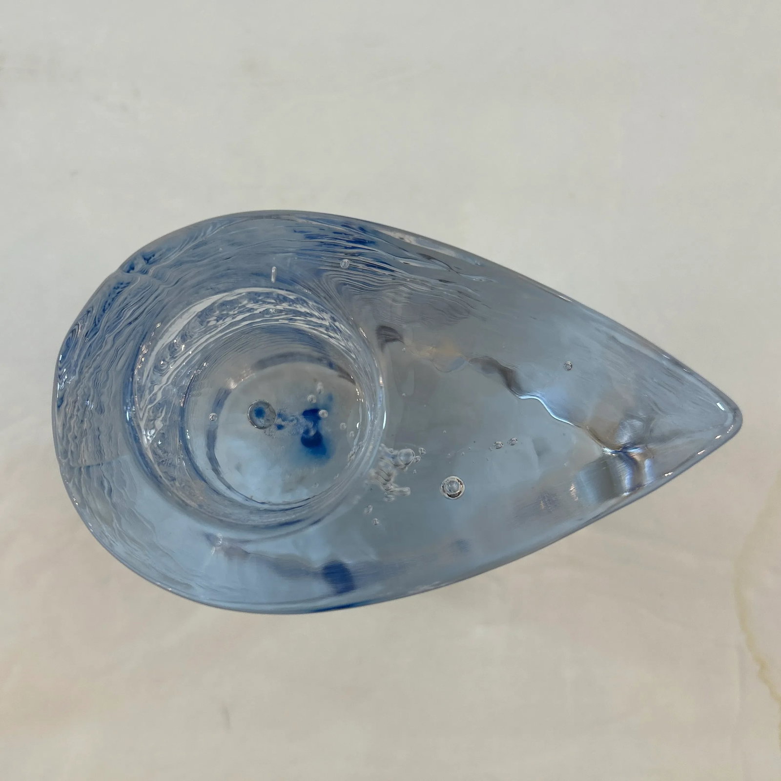 Kosta Boda Thick Transparent and Blue Textured Glass Candle Holder - 7