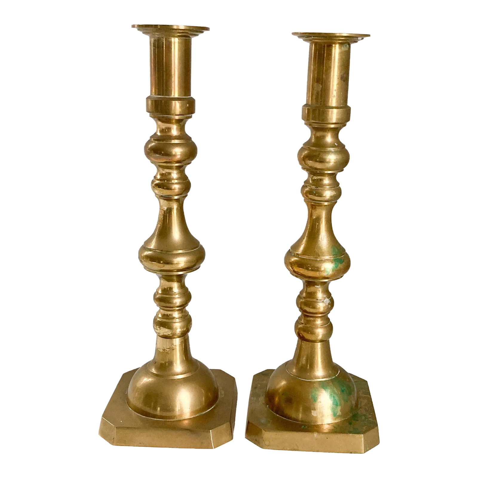 1960s Beehive and Diamond Style Pair of Brass Candlestick Holders, Japanese- a Pair: This pair of brass beehive and diamond style push-up candlestick holders offer immediate style to any residence, no matter its aesthetic! Add a splash of vibrant glamour to any room with these