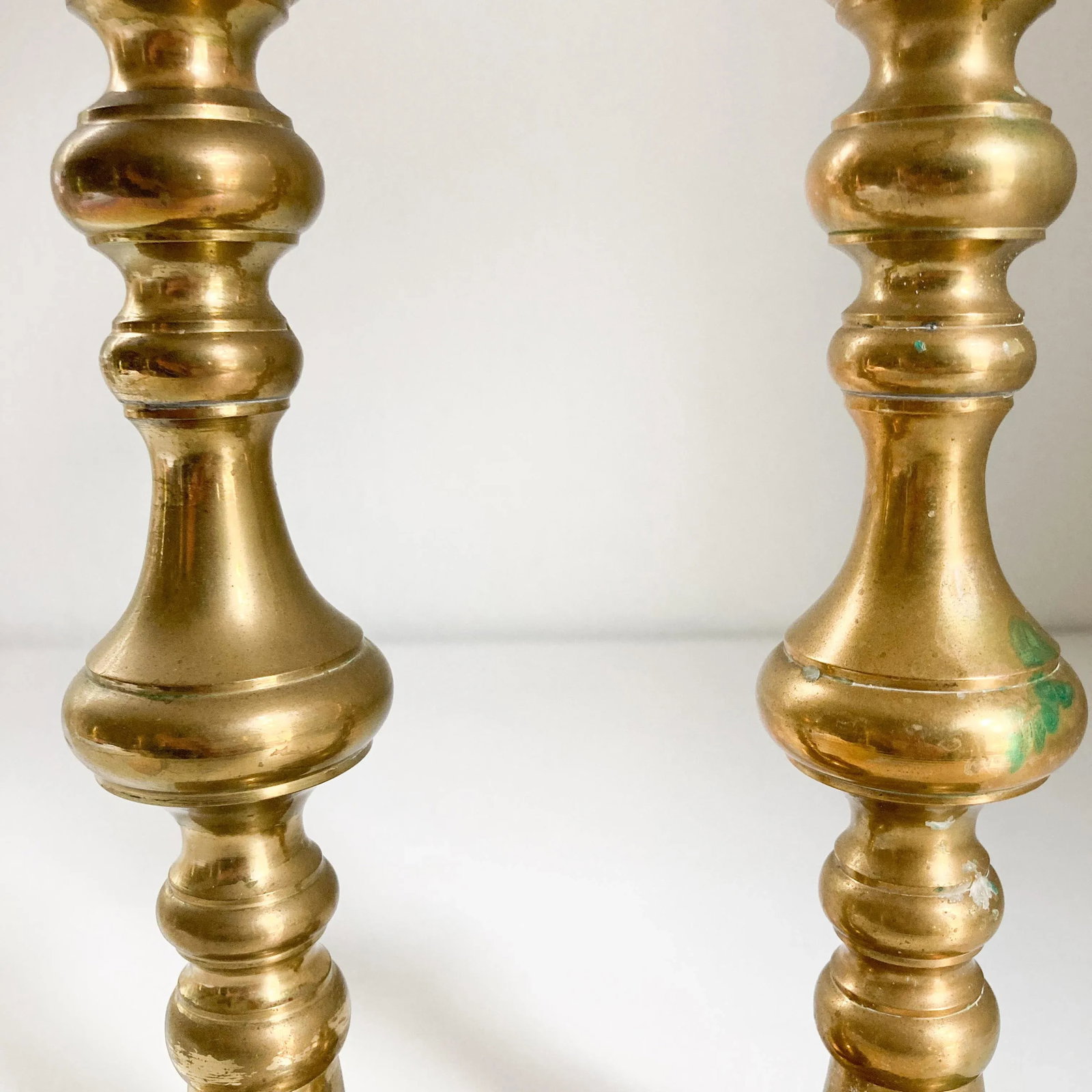 1960s Beehive and Diamond Style Pair of Brass Candlestick Holders, Japanese- a Pair - 4