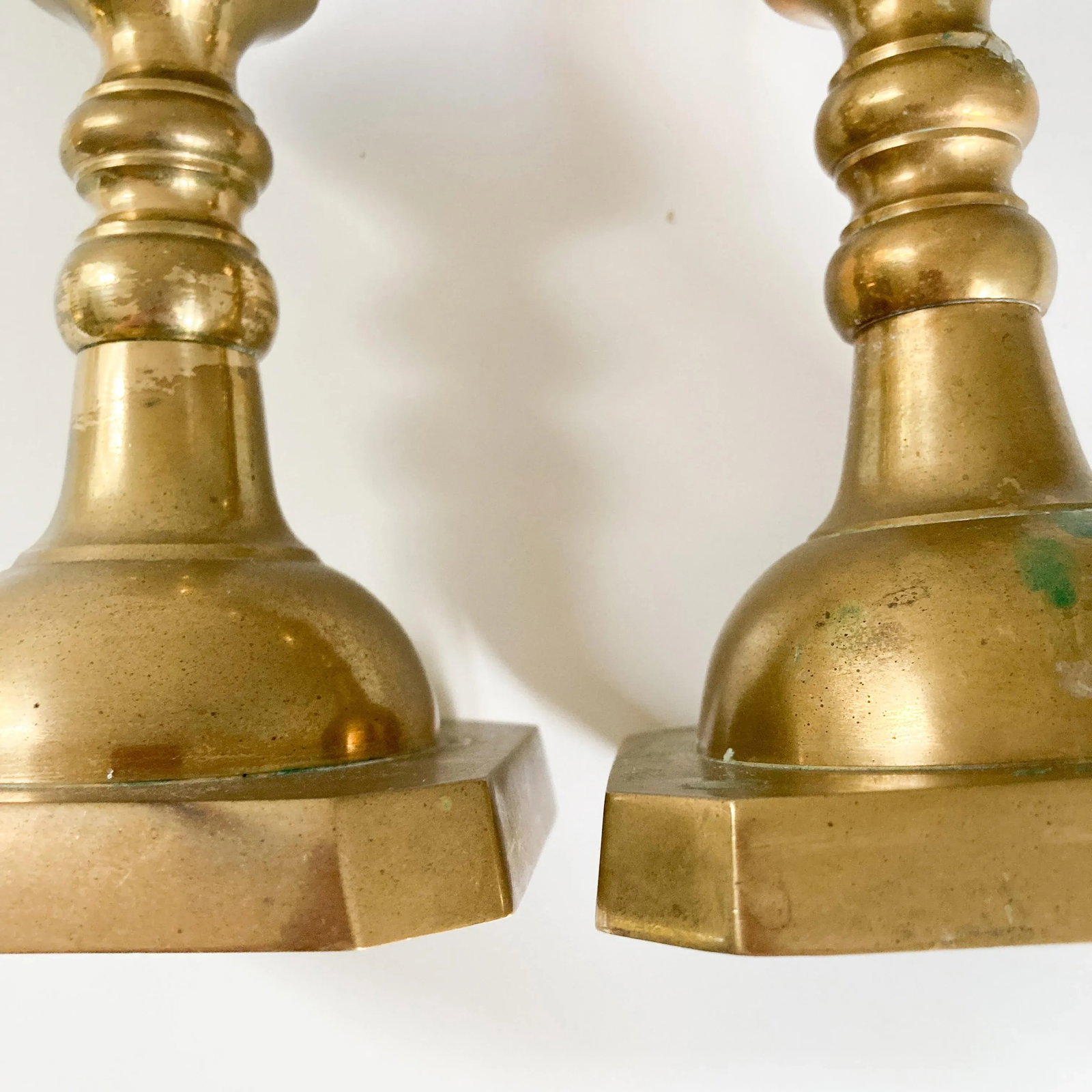 1960s Beehive and Diamond Style Pair of Brass Candlestick Holders, Japanese- a Pair - 5