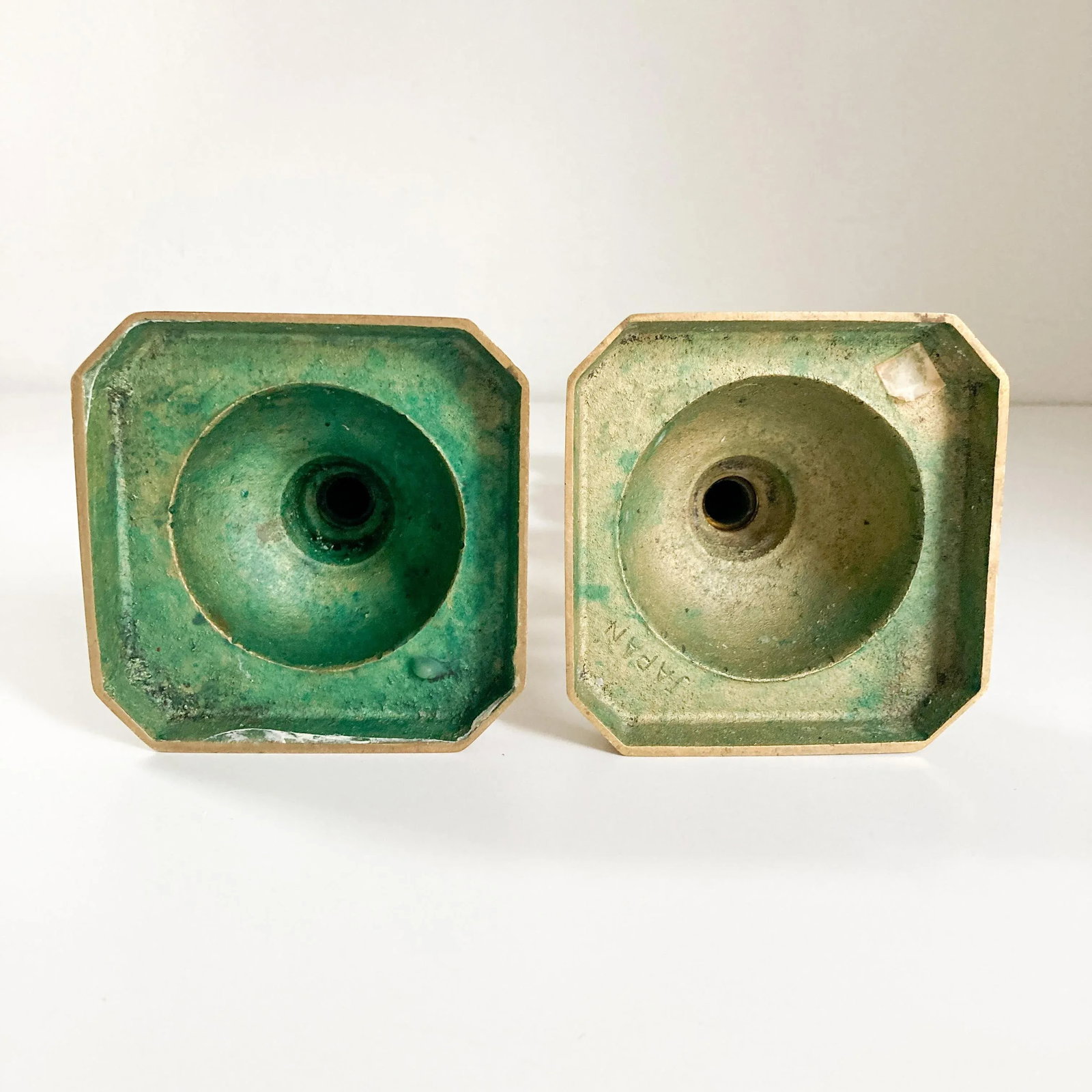 1960s Beehive and Diamond Style Pair of Brass Candlestick Holders, Japanese- a Pair - 7