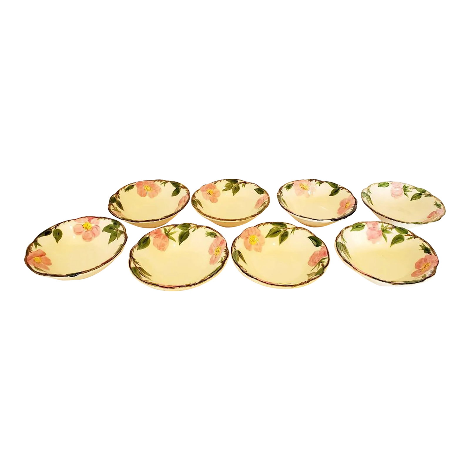 Franciscan Desert Rose Bowls- Set of 8,Vintage: Iconic Franciscan Earthenware set of 8 bowls in the Desert Rose pattern. These lovely bowls are perfect salad, fruit, dessert or cereal. The Franciscan dinnerware are all hand painted and made in