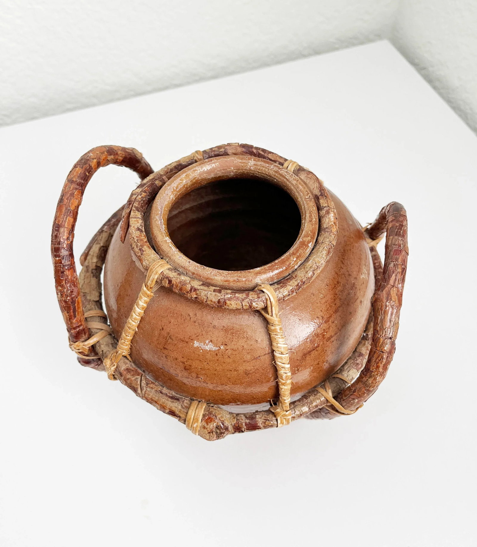 Vintage Mexican Clay Pot With Willow Branches - 8