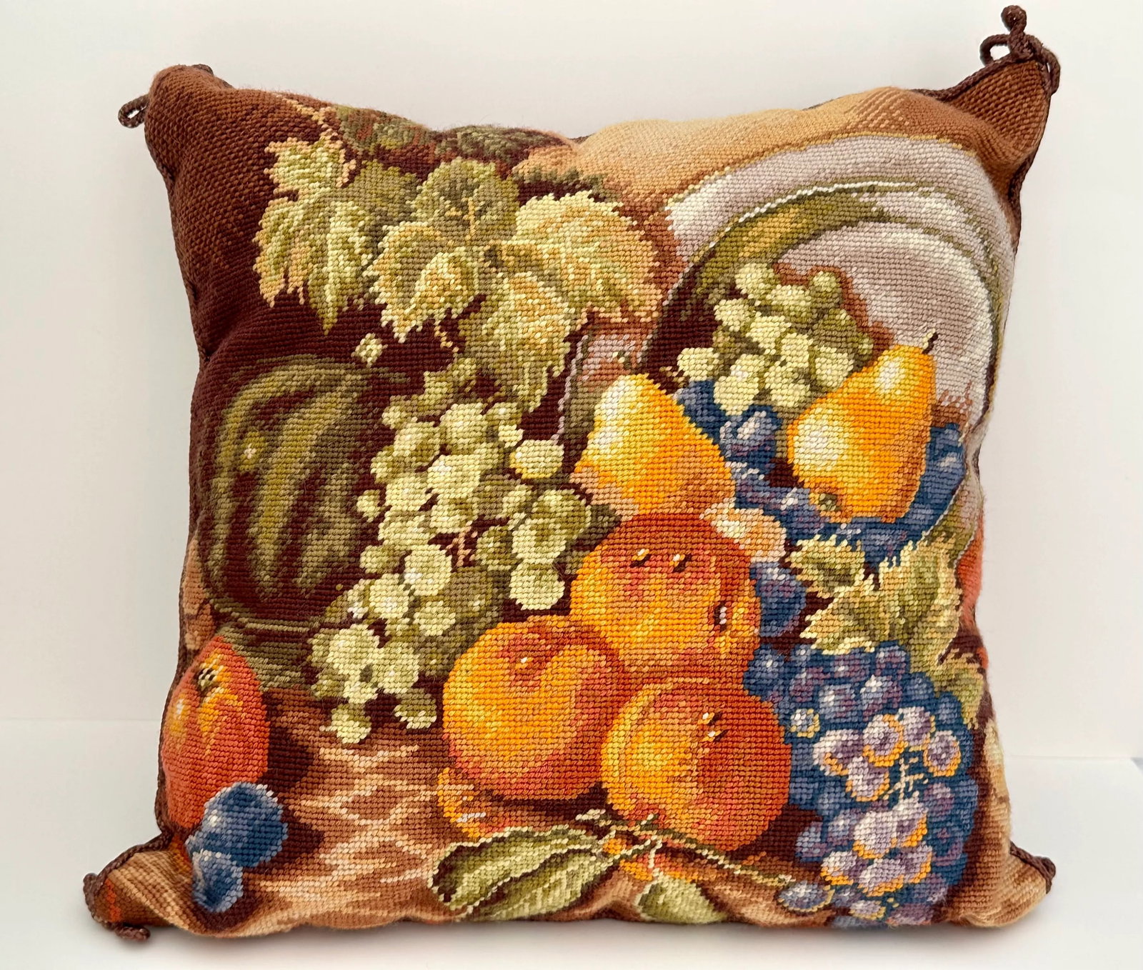 Vintage Fall Harvest Needlepoint Pillow - 8