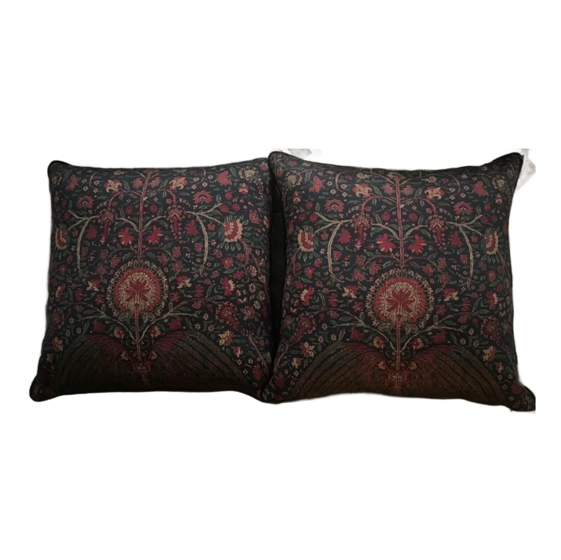 Silk Kashmir Floral Textile Pillows by the Met Museum- a Pair: **New With Tags** **No Flaws - Excellent Condition** Pair of 100% Silk 20X20 Kashmir Floral Textile Pillows from The Met Museum These pillows feature a detail imagery from a lush embroidered wall