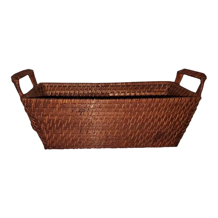 1990s Vintage Woven Basket, Made in Vietnam: Beautifully constructed vintage basket from Vietnam. Warm nugmet color. This basket is a work of functional art, beautiful, sturdy and versatile. Can be used for bread, letters, and a variety of