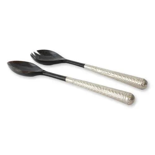 Mid 20th Century Silver and Faux Tortoise Salad Servers- a Pair - 2