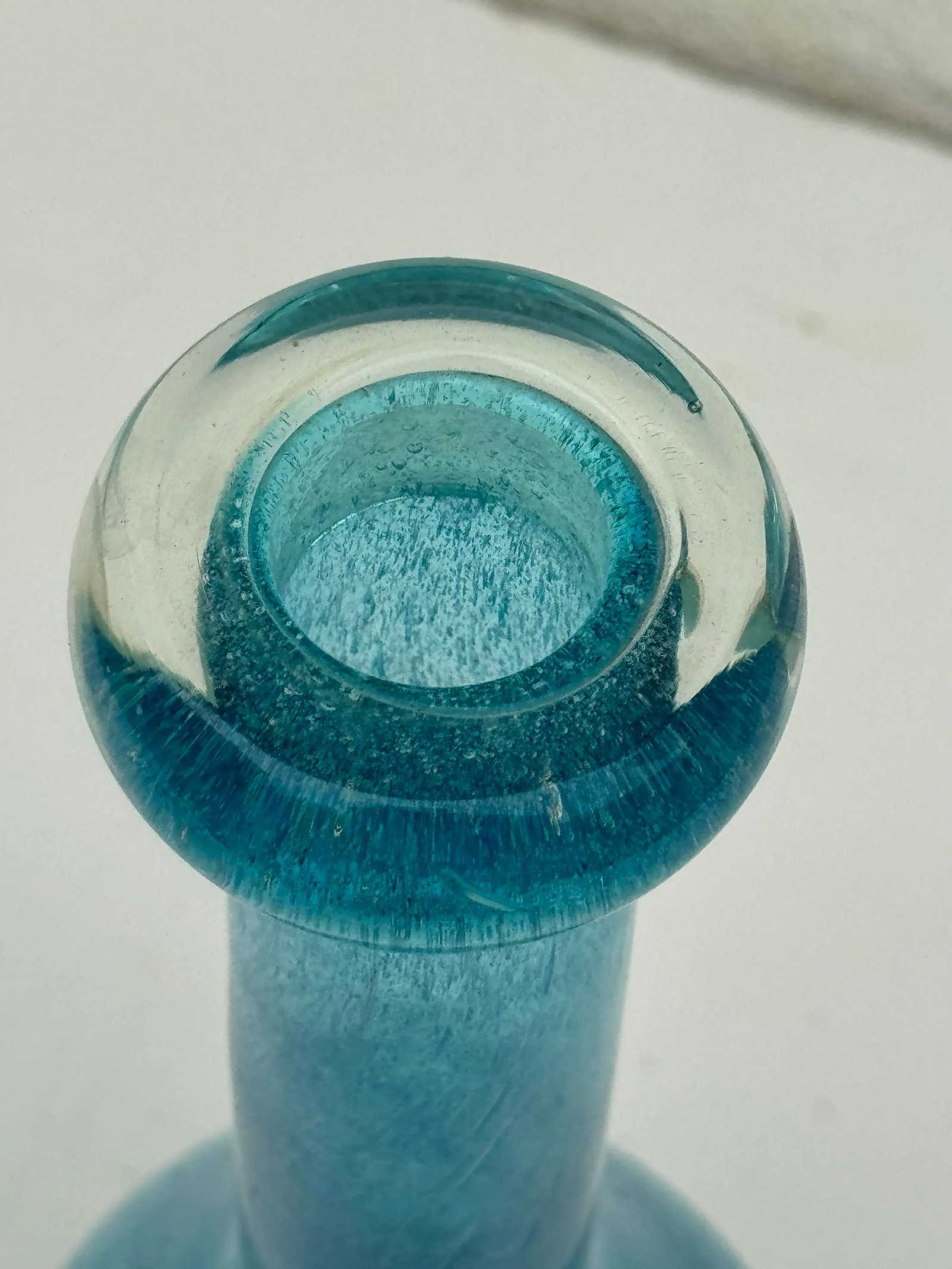 Art Glass Tall Vase: Vintage Mid Century Cerulean Periwinkle Blue Crackle With Lovely Texture - 2