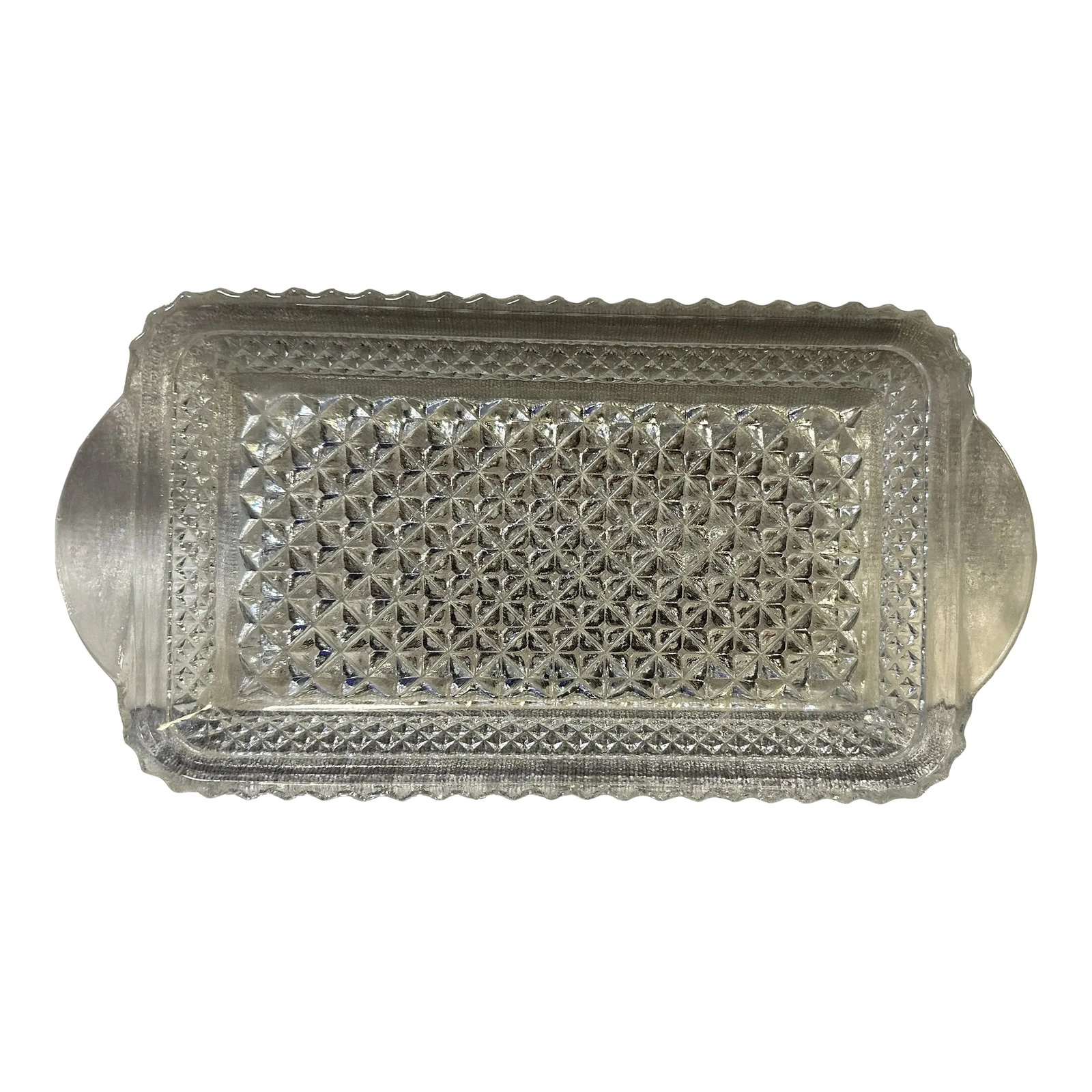 Vintage Anchor Hocking Wexford Tray: Wexford by ANCHOR HOCKING Length: 9 3/4 in Width: 5 1/8 in Pressed/Pat Gls Crafted In United States Description: Clear, Criss-Cross Pattern: Wexford by Anchor Hocking Status: Discontinued. Actual: