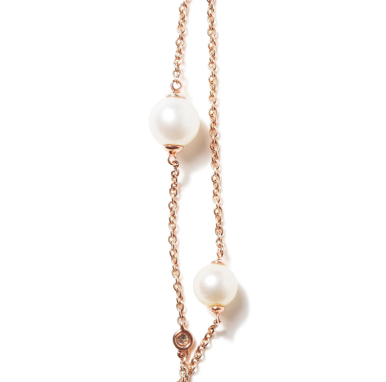18K Rose Gold 1/2 Cttw Diamond and Freshwater Pearl Double Strand Station Necklace (G-H Color, SI1-S - 3