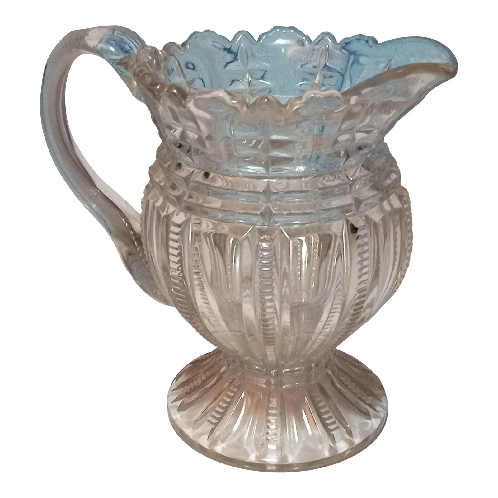 Antique Eapg Higbee Creamer: This is a clear pressed glass creamer made by Bryce Higbee & Co 1899-1907. The pattern is called Paris (aka roughneck, zipper cross) It is about 5" tall & 3 1/2" wide. Excellent condition! Condition: 