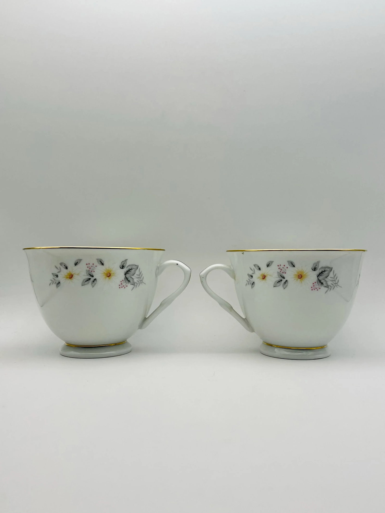 Vintage Snow-Flower Gold Trimmed Teacups- A Pair - 2