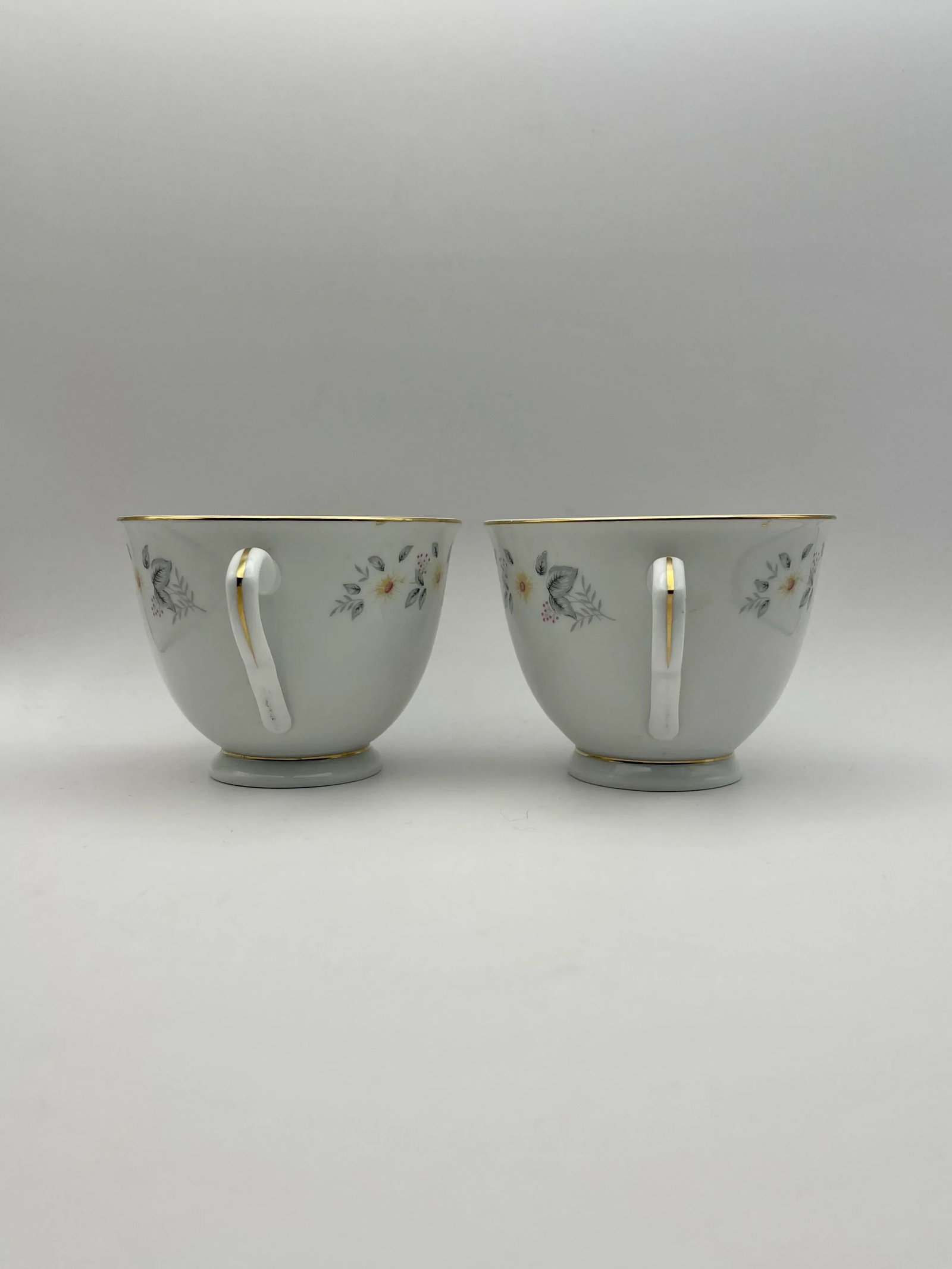 Vintage Snow-Flower Gold Trimmed Teacups- A Pair - 5