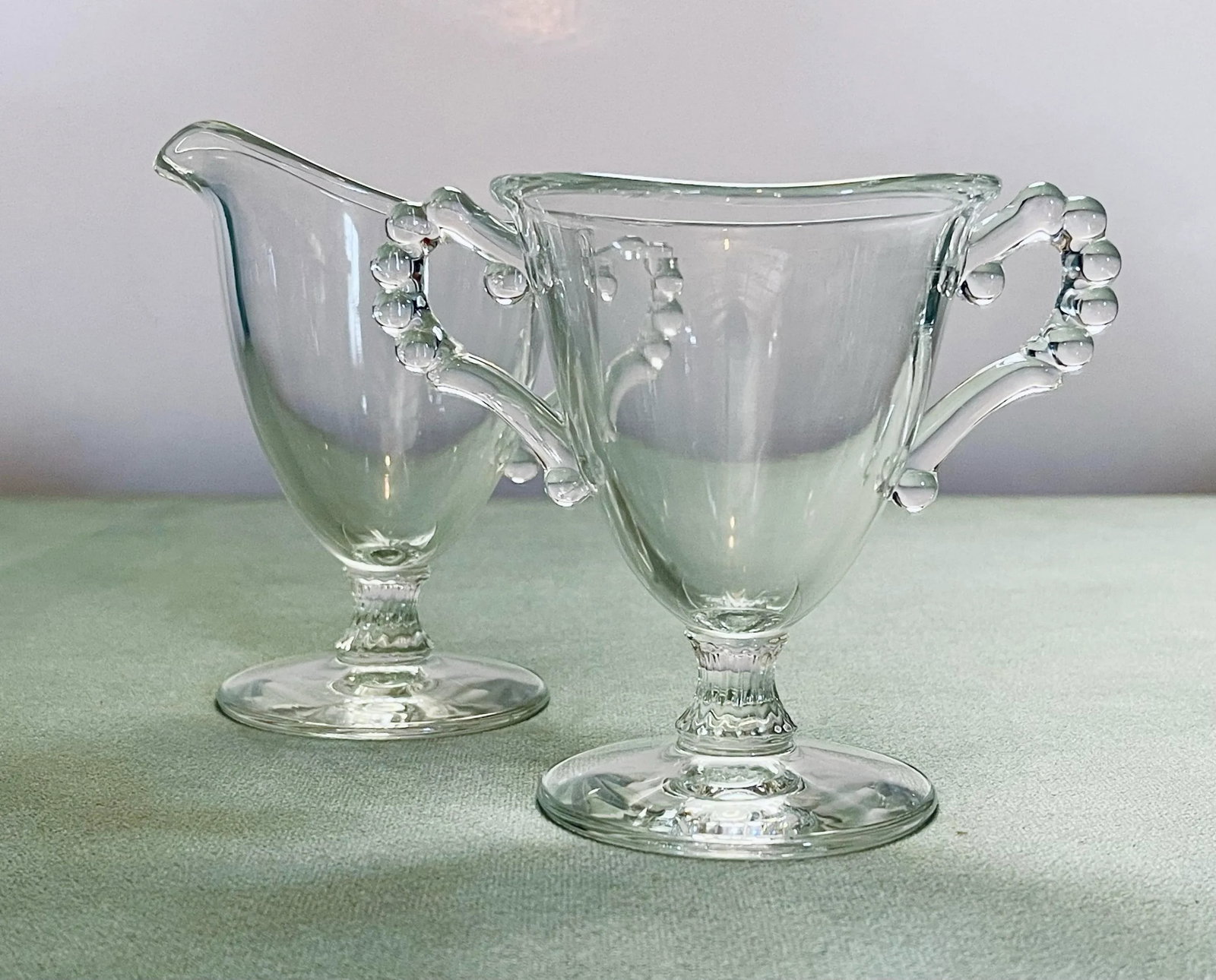 1930's Candlewick Footed Creamer & Sugar Bowl - 6