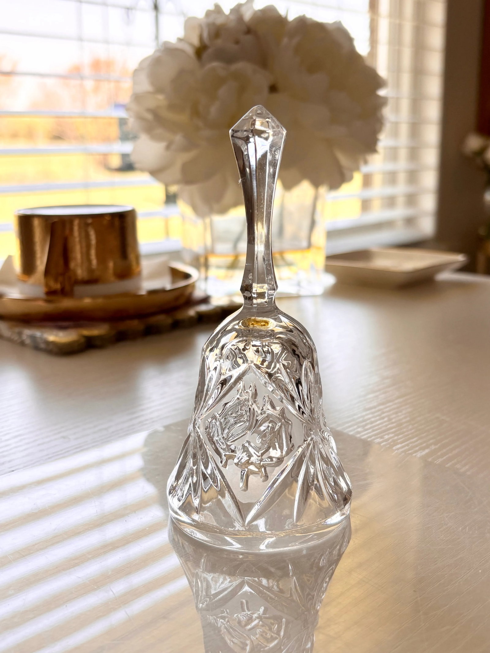 Mid 20th Century Crystal Dinner Hand Bell With Equestrian Horses and Star Design - 10