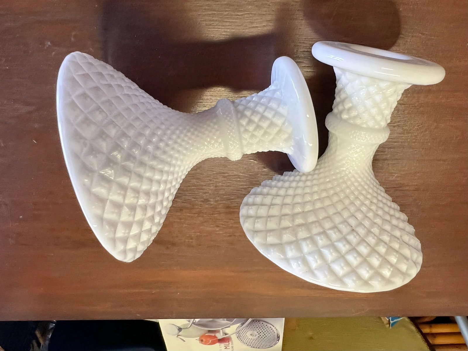 1960s Milk Glass Candlestick Holders- a Pair - 2