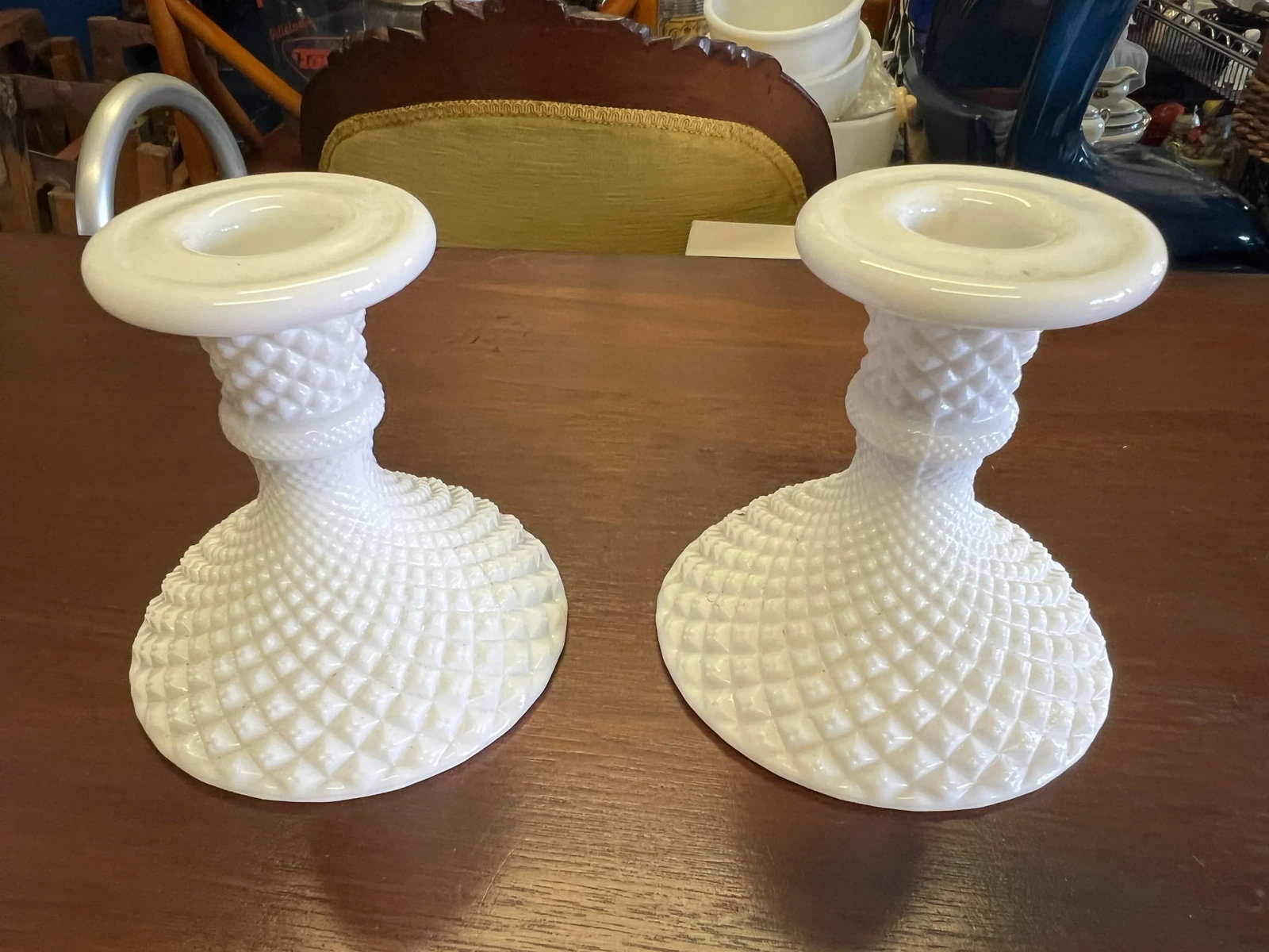 1960s Milk Glass Candlestick Holders- a Pair - 3