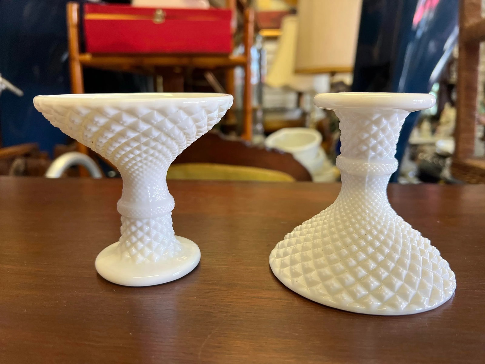 1960s Milk Glass Candlestick Holders- a Pair - 4