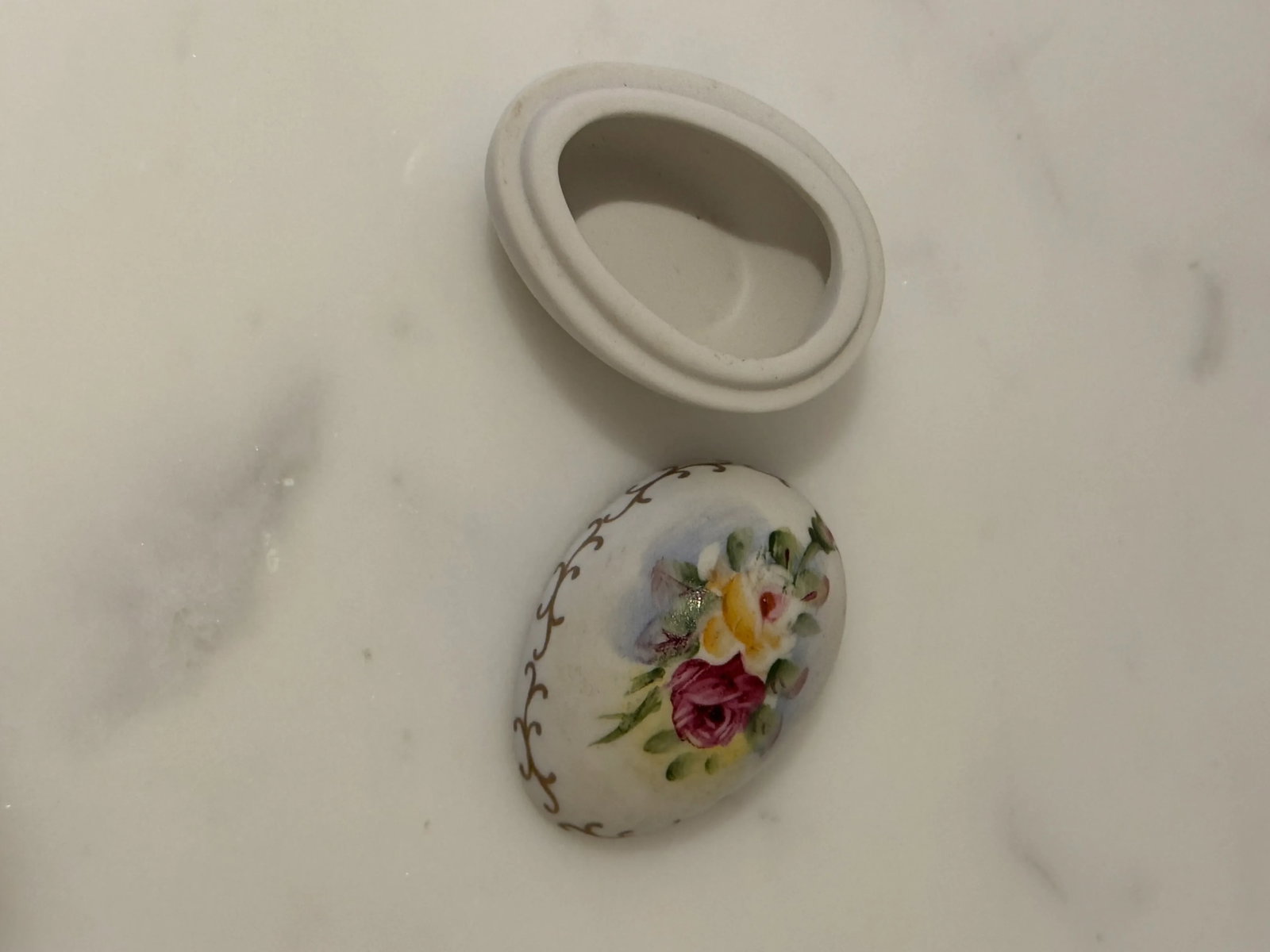 Porcelain Hand Painted Egg Trinket Box - 3