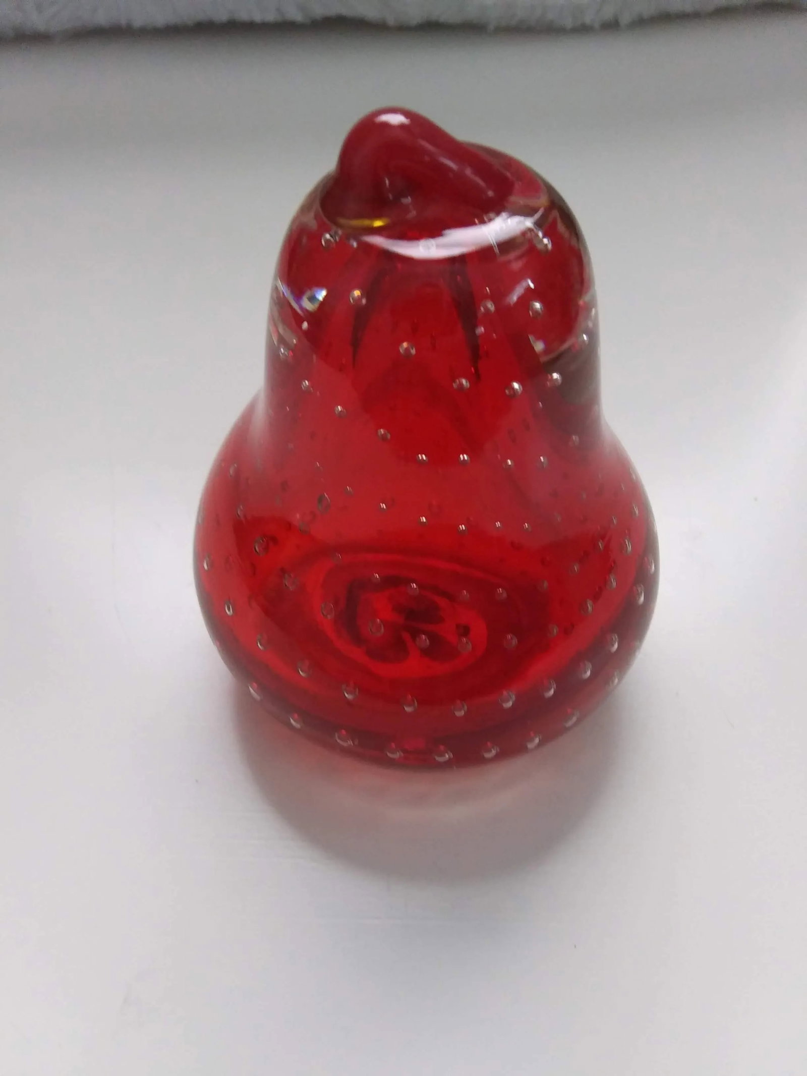 Red Controlled Bubble Handblown Glass Pear - 2