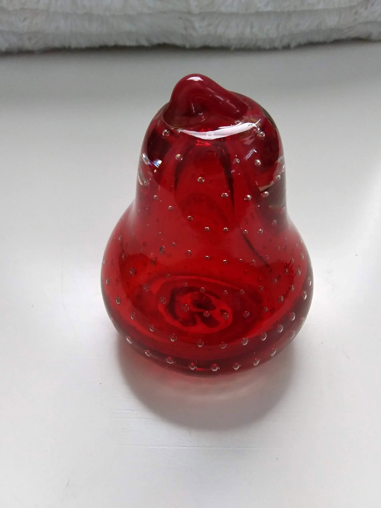 Red Controlled Bubble Handblown Glass Pear - 3