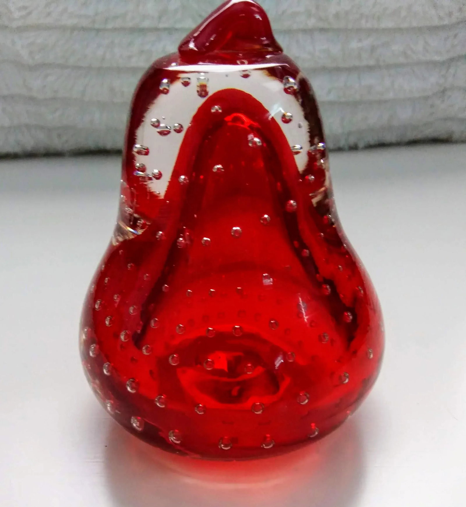 Red Controlled Bubble Handblown Glass Pear - 4