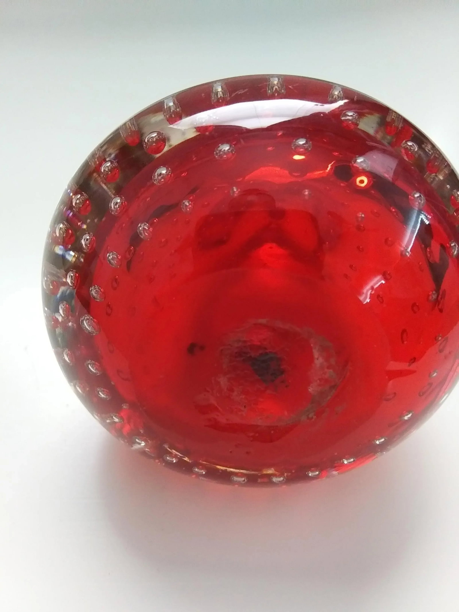 Red Controlled Bubble Handblown Glass Pear - 5