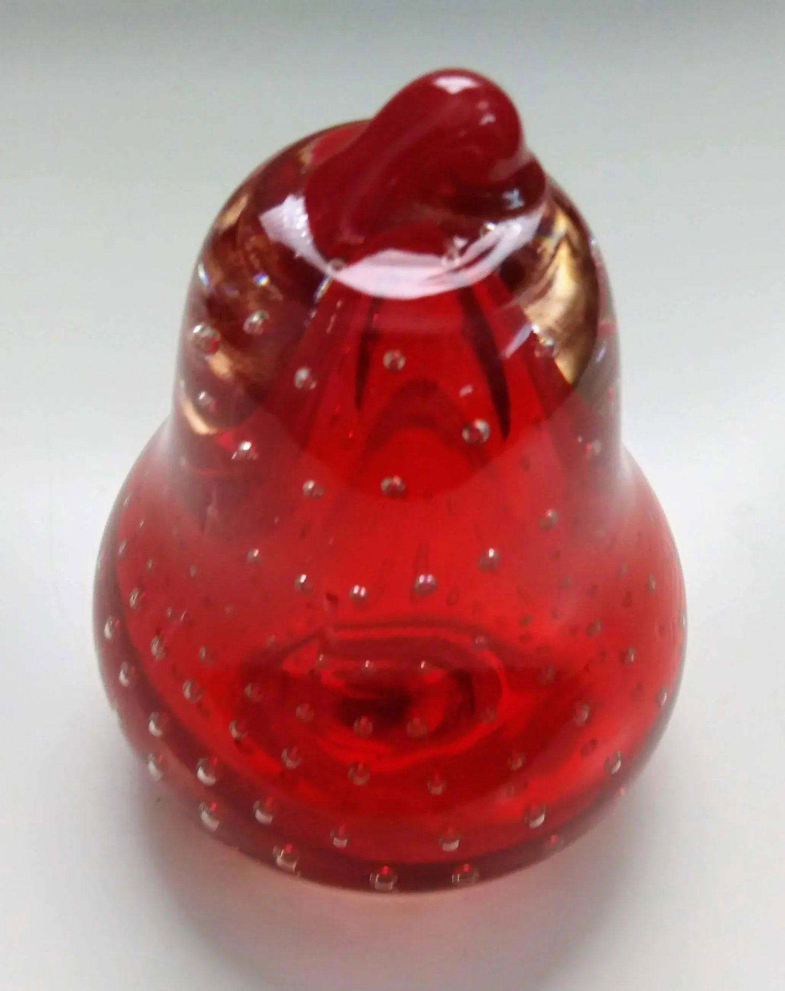 Red Controlled Bubble Handblown Glass Pear - 6