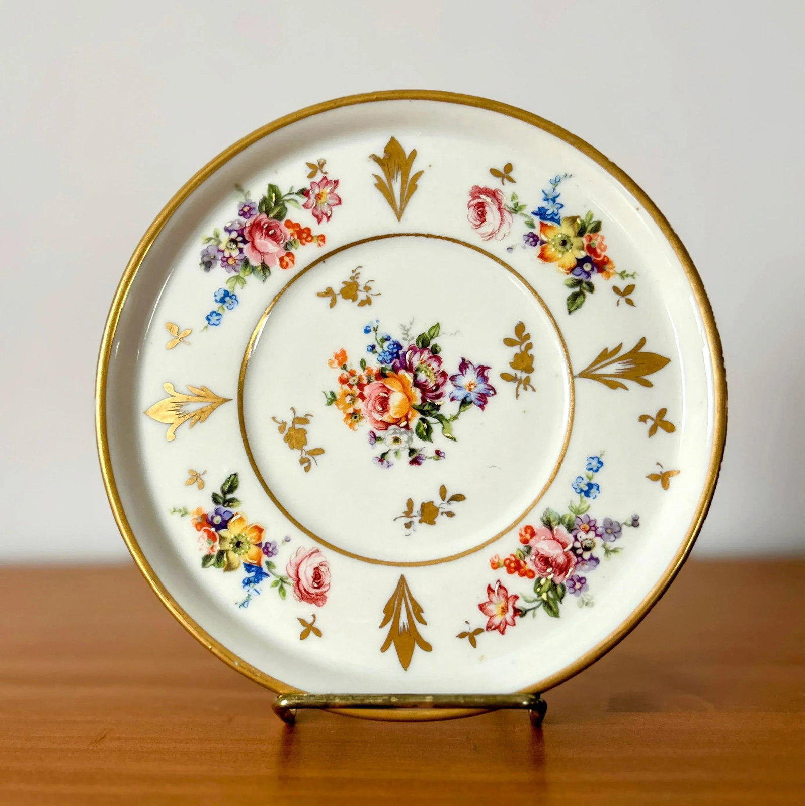 Vintage Pate De Limoges Plate - Couleuvre France - Rose & Floral Hand Painted With Gold Accents - 3