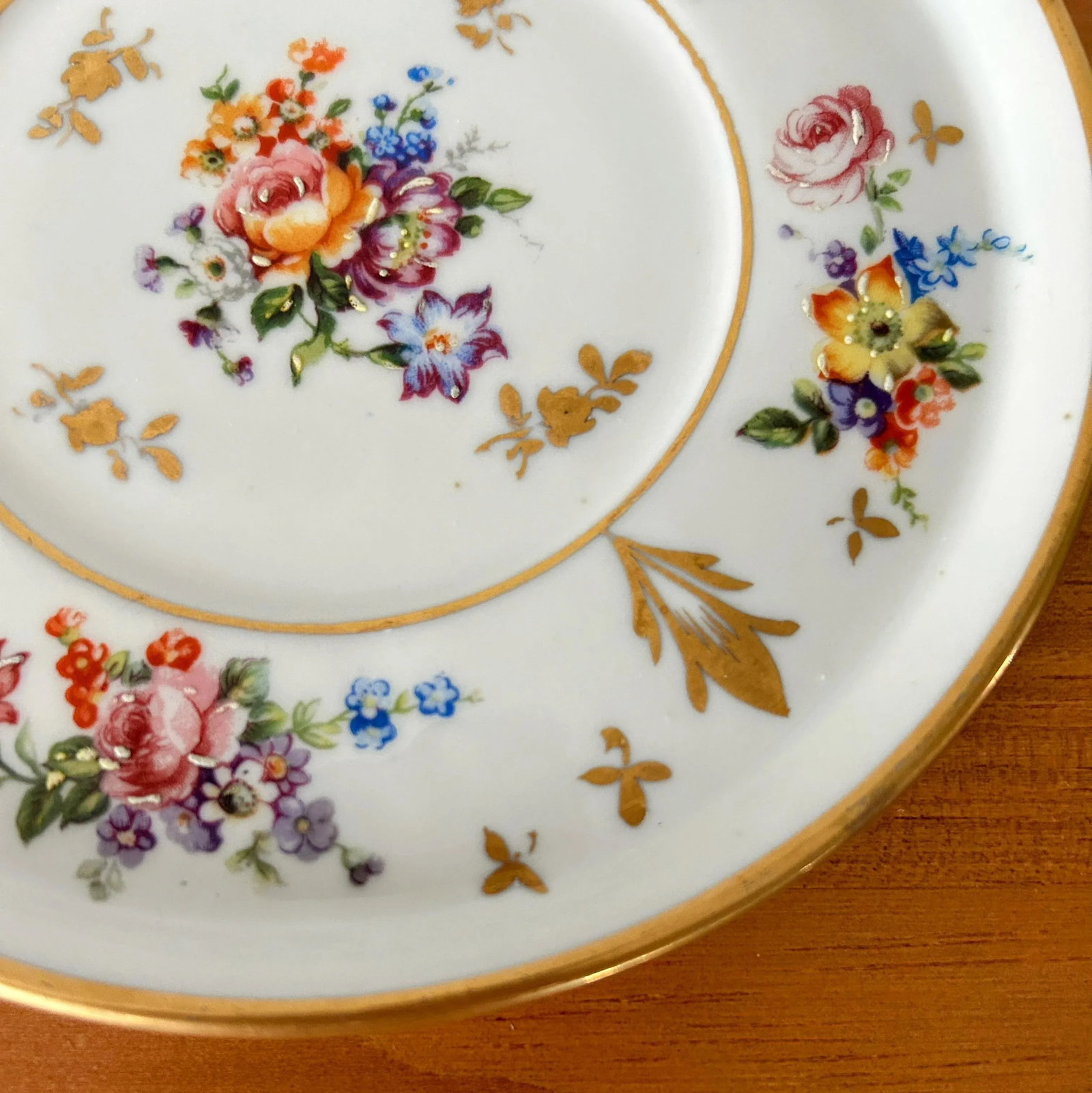 Vintage Pate De Limoges Plate - Couleuvre France - Rose & Floral Hand Painted With Gold Accents - 6
