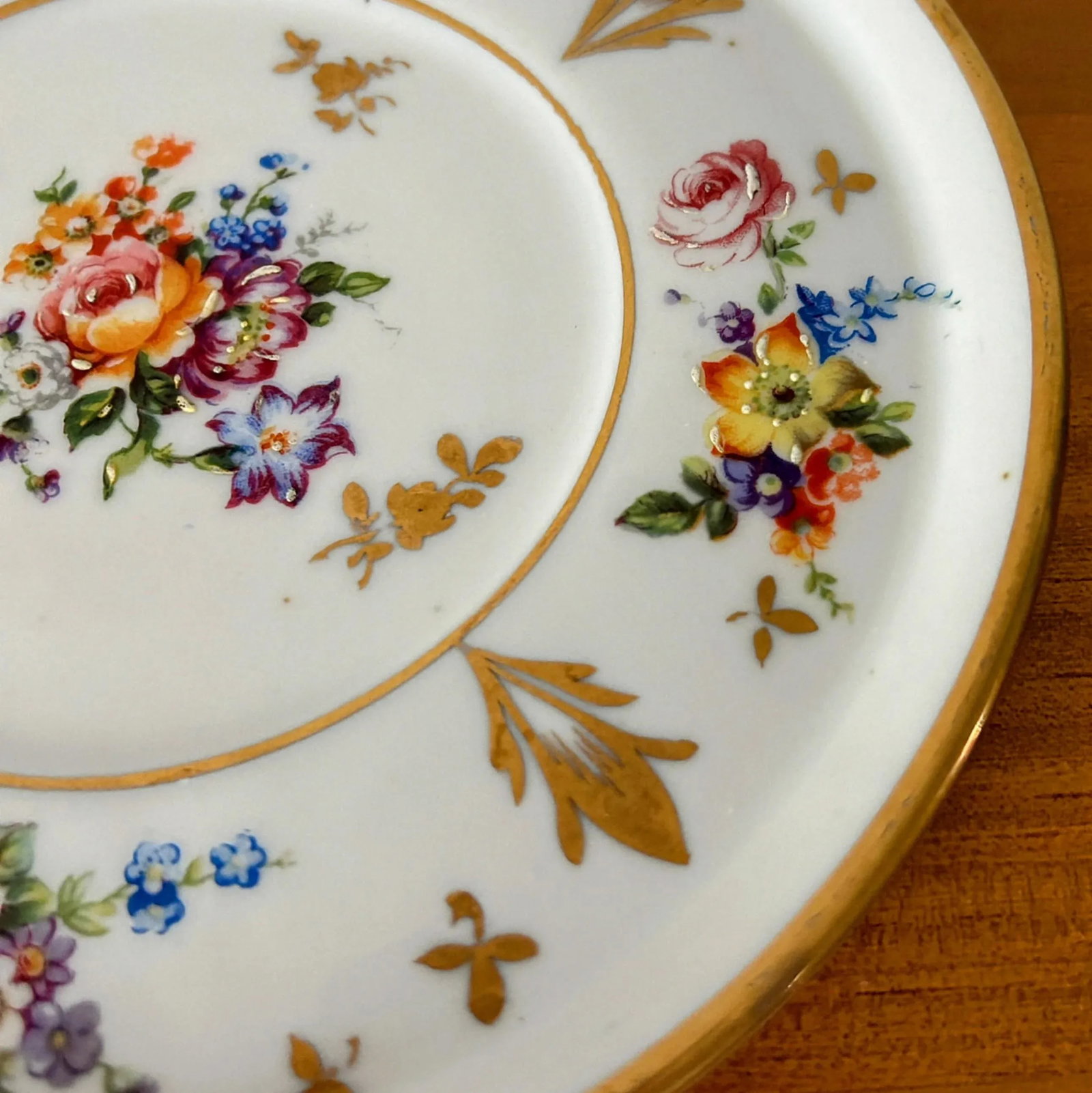 Vintage Pate De Limoges Plate - Couleuvre France - Rose & Floral Hand Painted With Gold Accents - 7