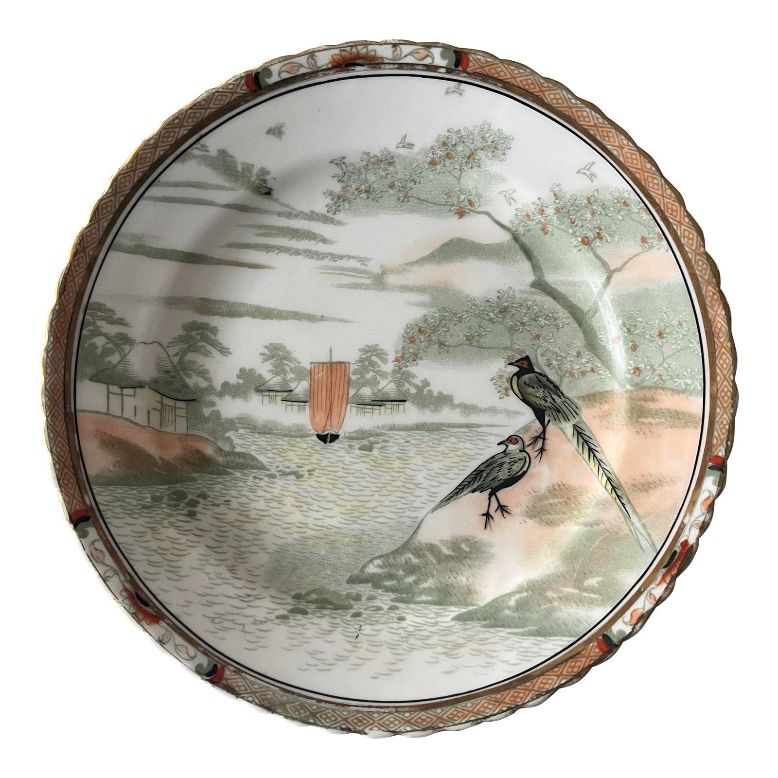Late 18th Century Hand Painted Porcelain Plate of Serene Japanese Landscape With Birds: I discovered this delicate porcelain plate with its Japanese bird scene among a group of estate items. It could be used as a decorative item on a stand or as a replacement to a set. It is stamped on t