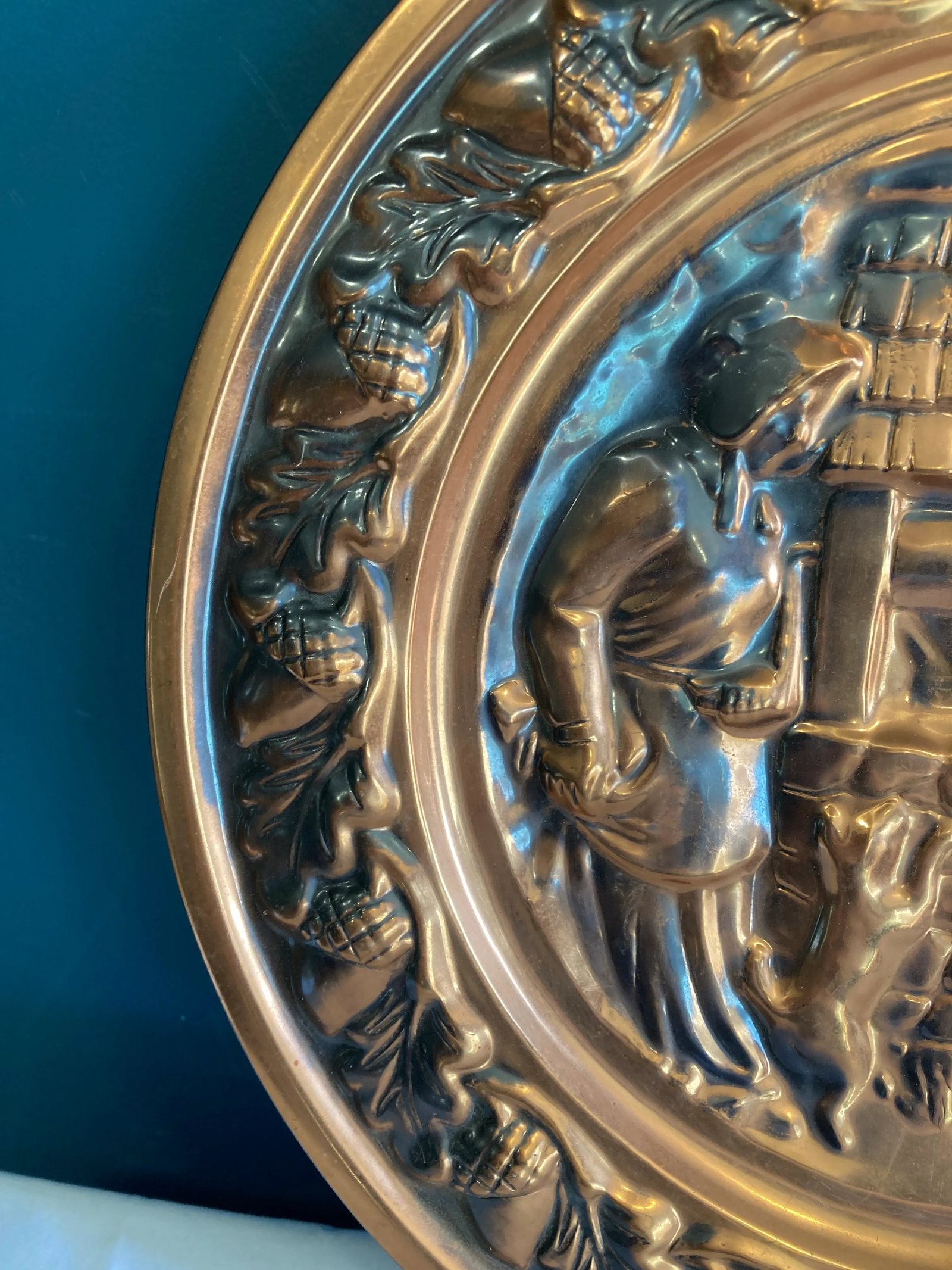 Vintage Embossed Copper Decorative Plate - 3