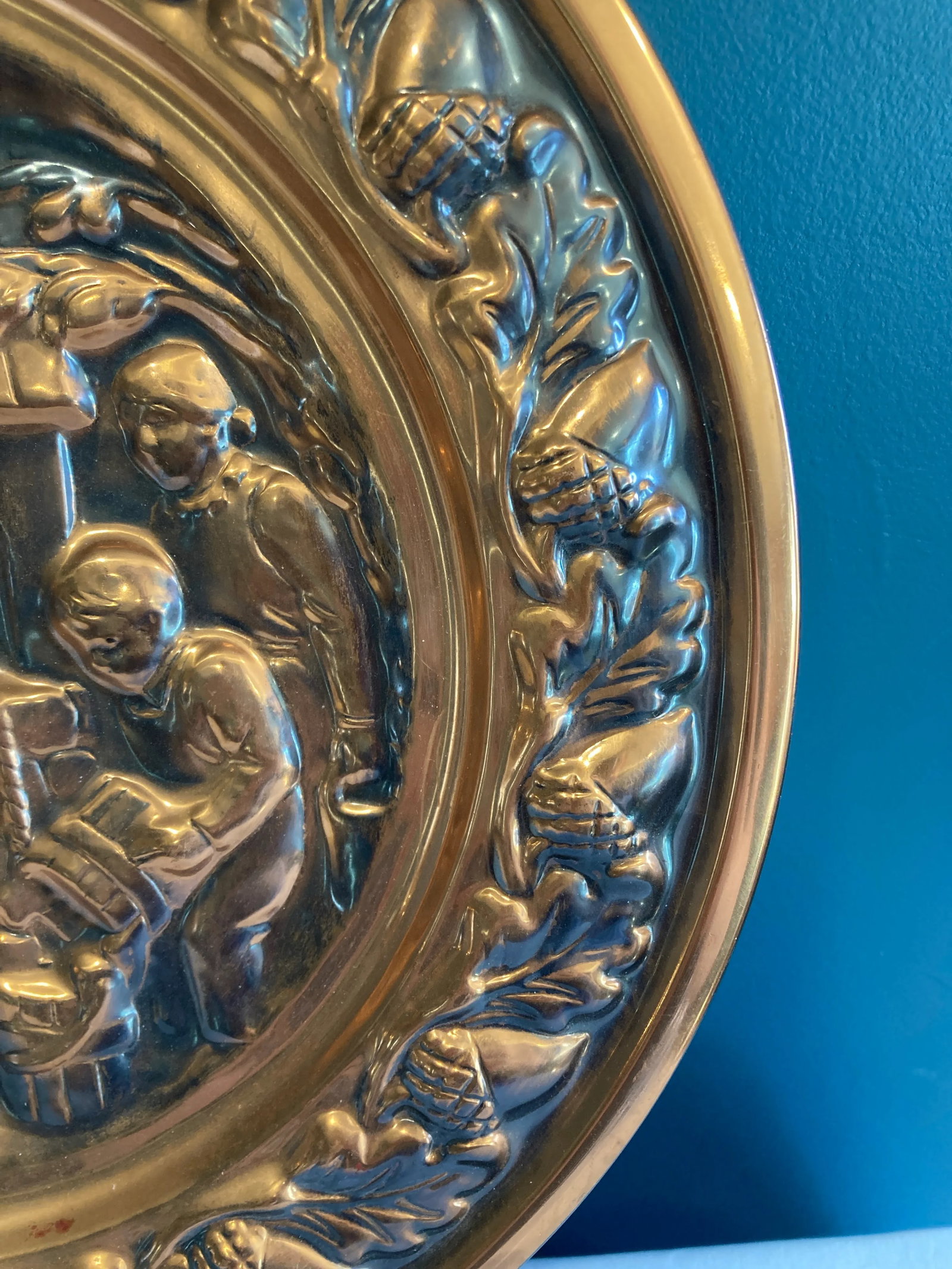 Vintage Embossed Copper Decorative Plate - 9