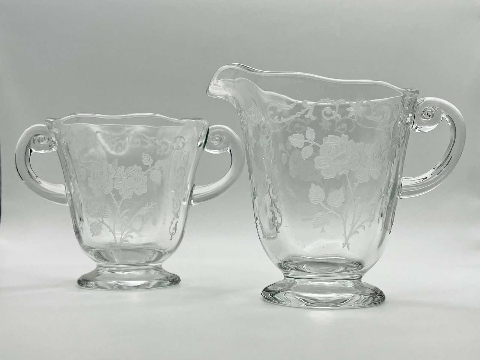 1930s Fostoria "Midnight Rose" Creamer & Open Sugar Bowl - 11