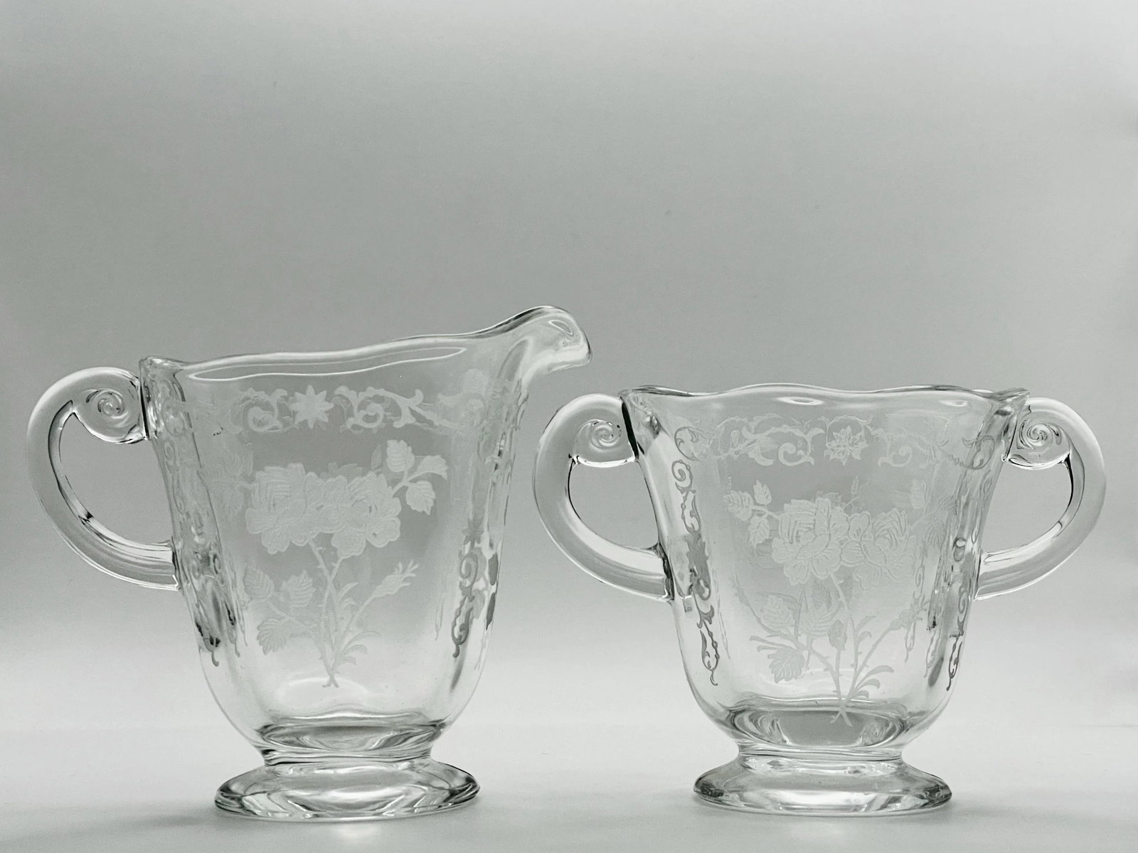 1930s Fostoria "Midnight Rose" Creamer & Open Sugar Bowl - 8