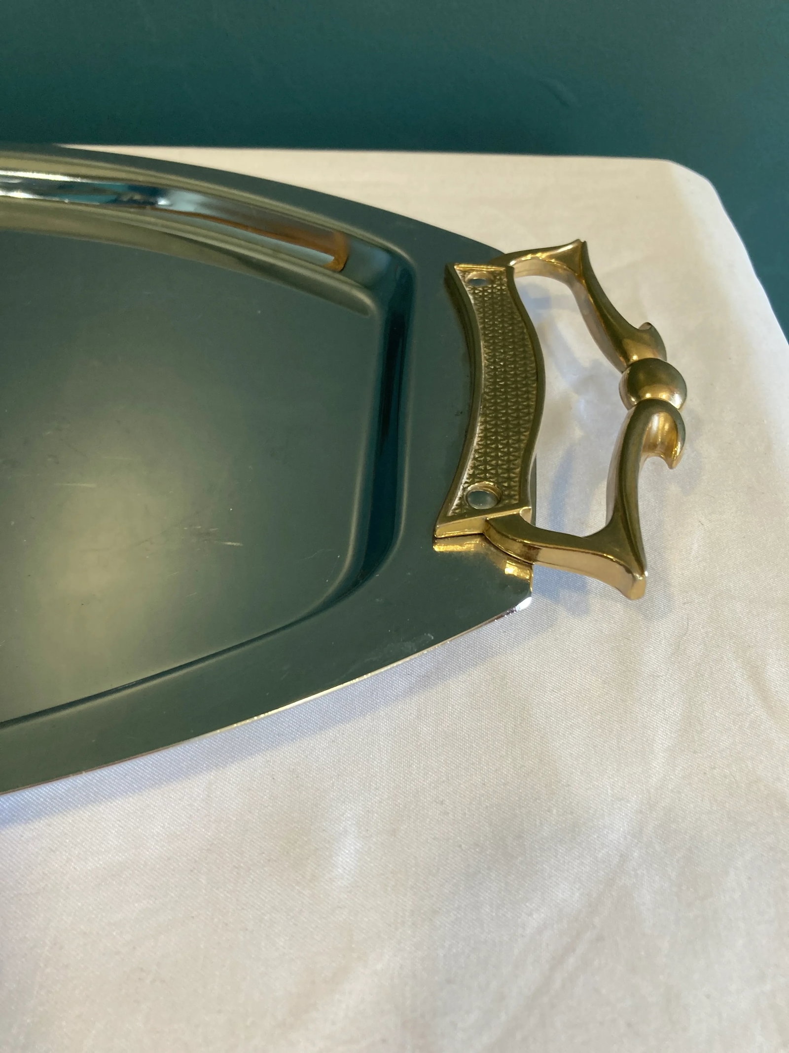 Mid 20th Century Kromex Chrome Tray With Brass Handles - 2
