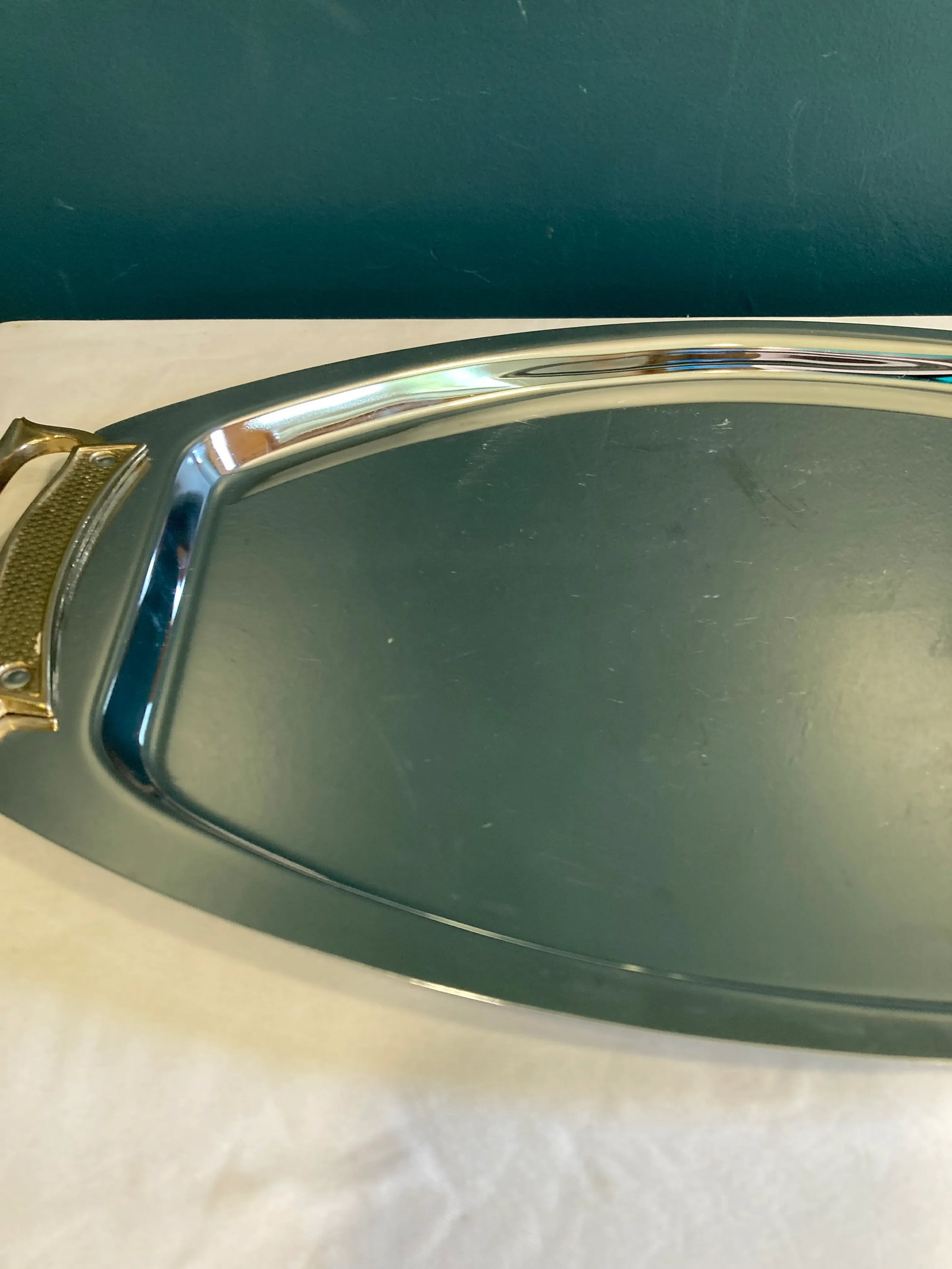 Mid 20th Century Kromex Chrome Tray With Brass Handles - 3