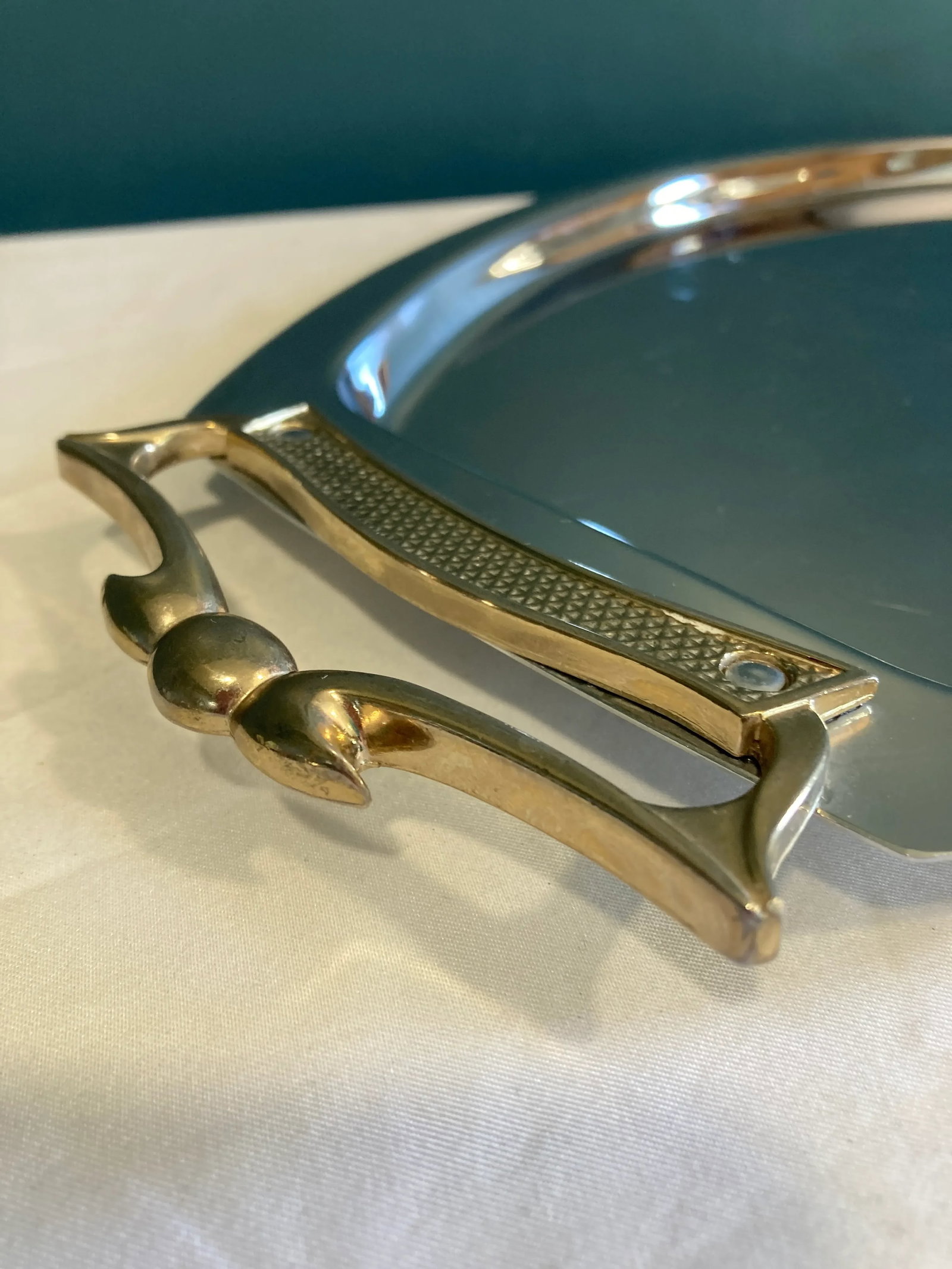 Mid 20th Century Kromex Chrome Tray With Brass Handles - 6