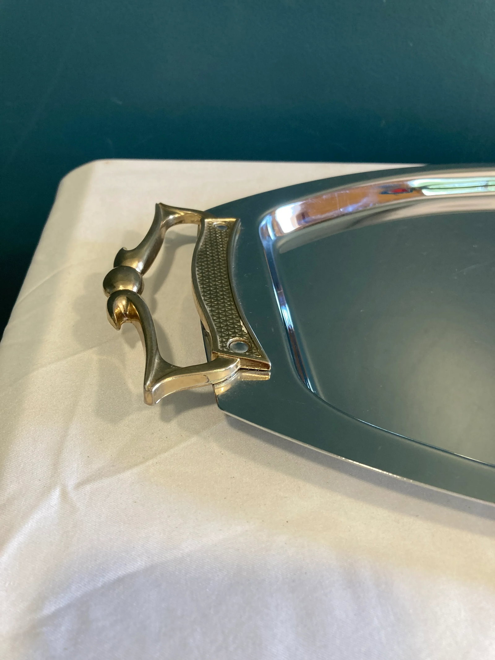 Mid 20th Century Kromex Chrome Tray With Brass Handles - 7