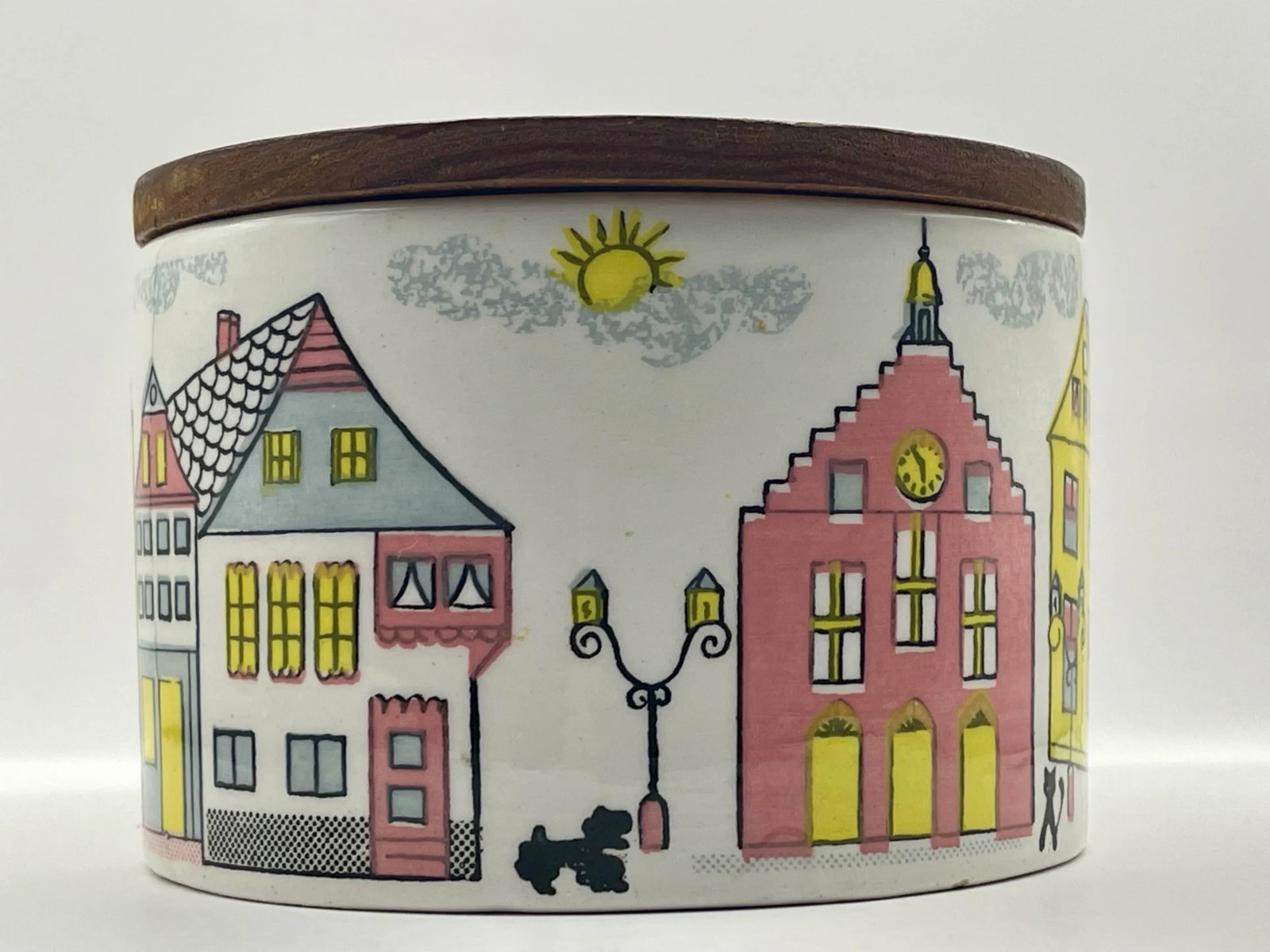 1970s Pastel Scenic Linework Ceramic Box - 2