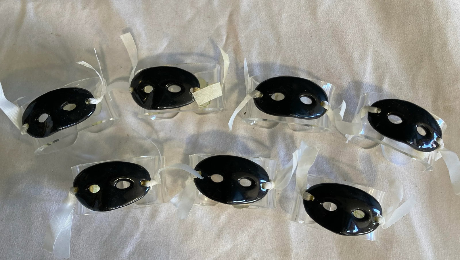 Vintage Shafford China Black Masquerade Mask Napkin Rings- Set of 7 - 2