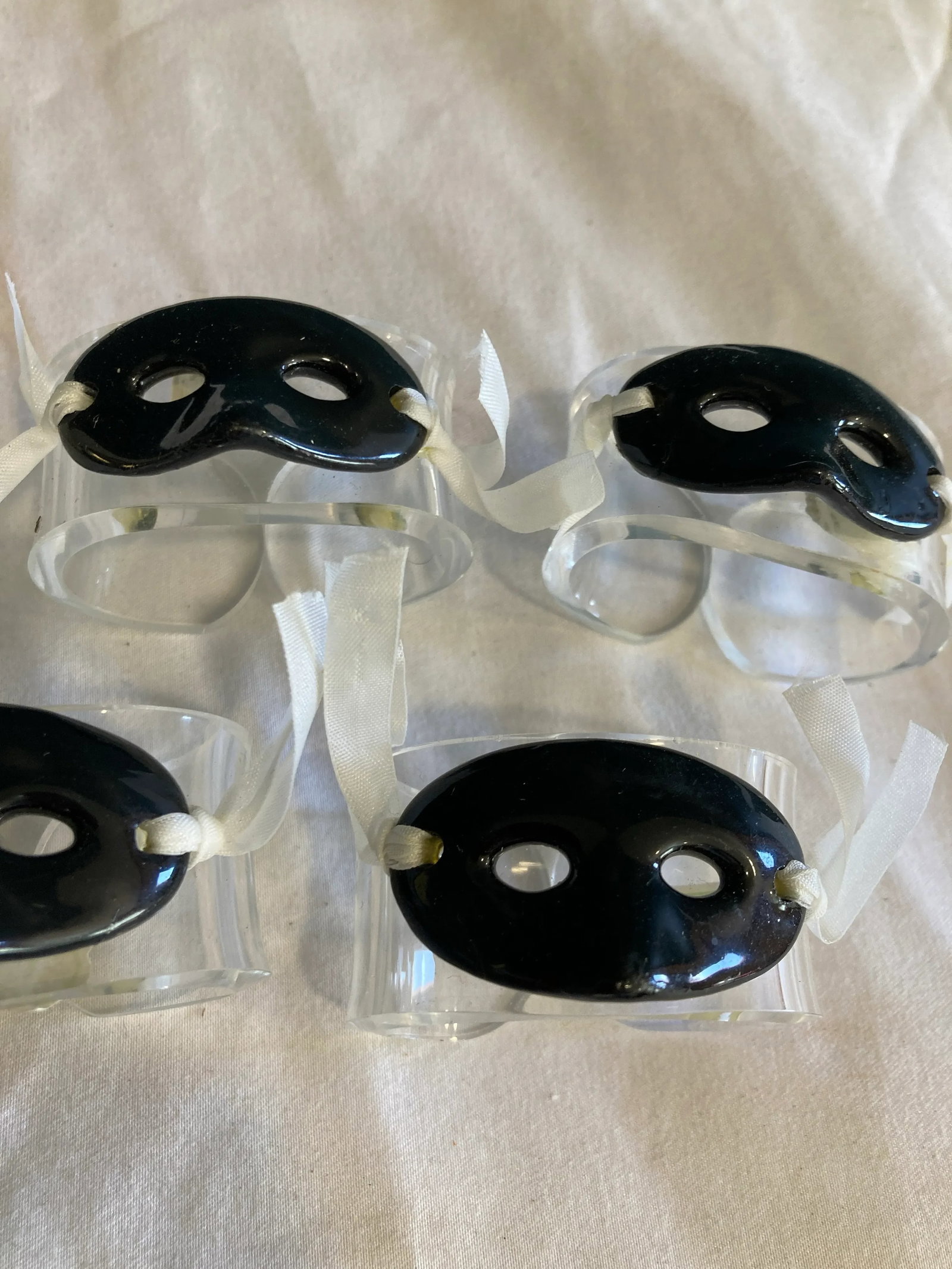 Vintage Shafford China Black Masquerade Mask Napkin Rings- Set of 7 - 3