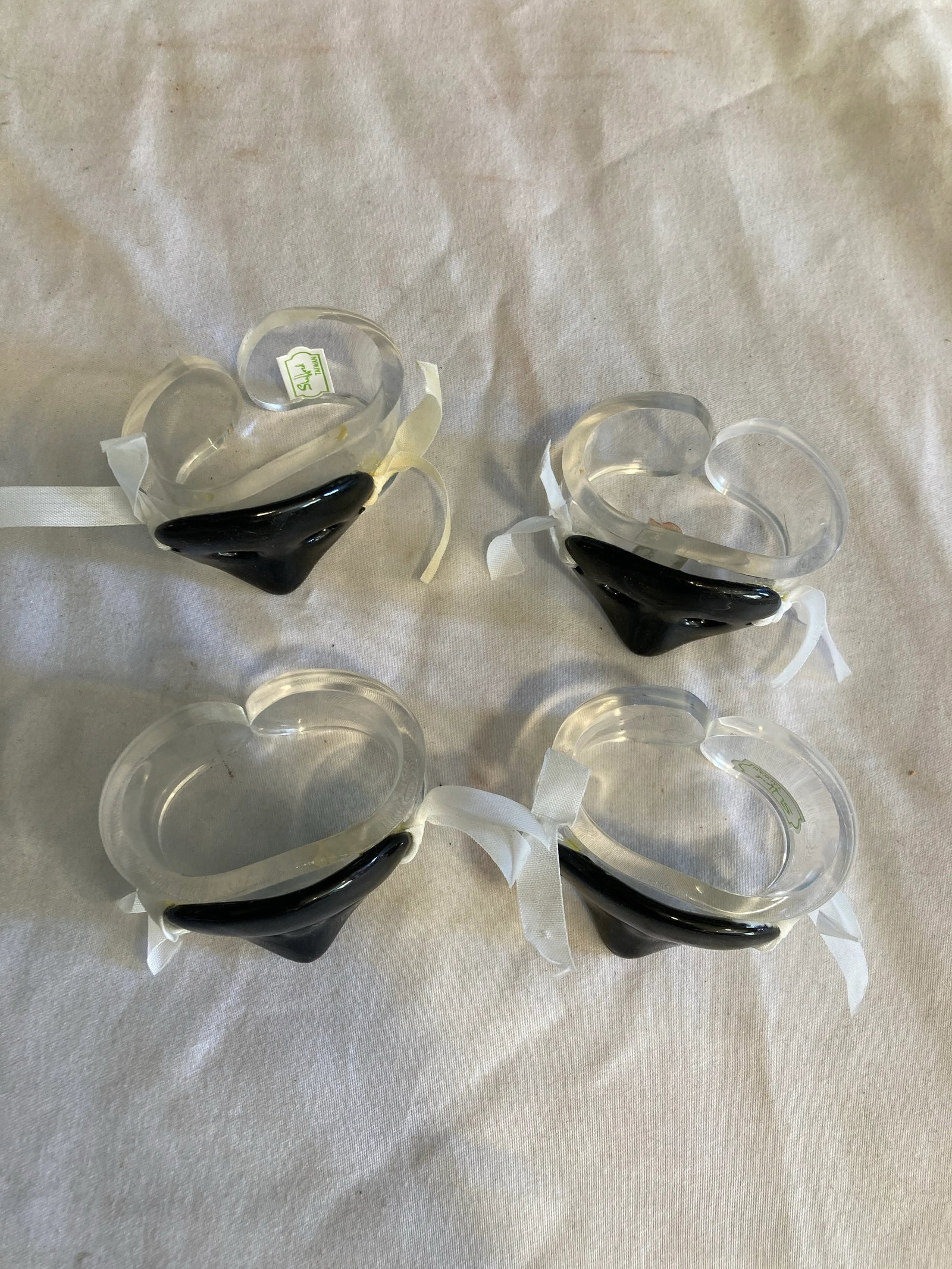 Vintage Shafford China Black Masquerade Mask Napkin Rings- Set of 7 - 4