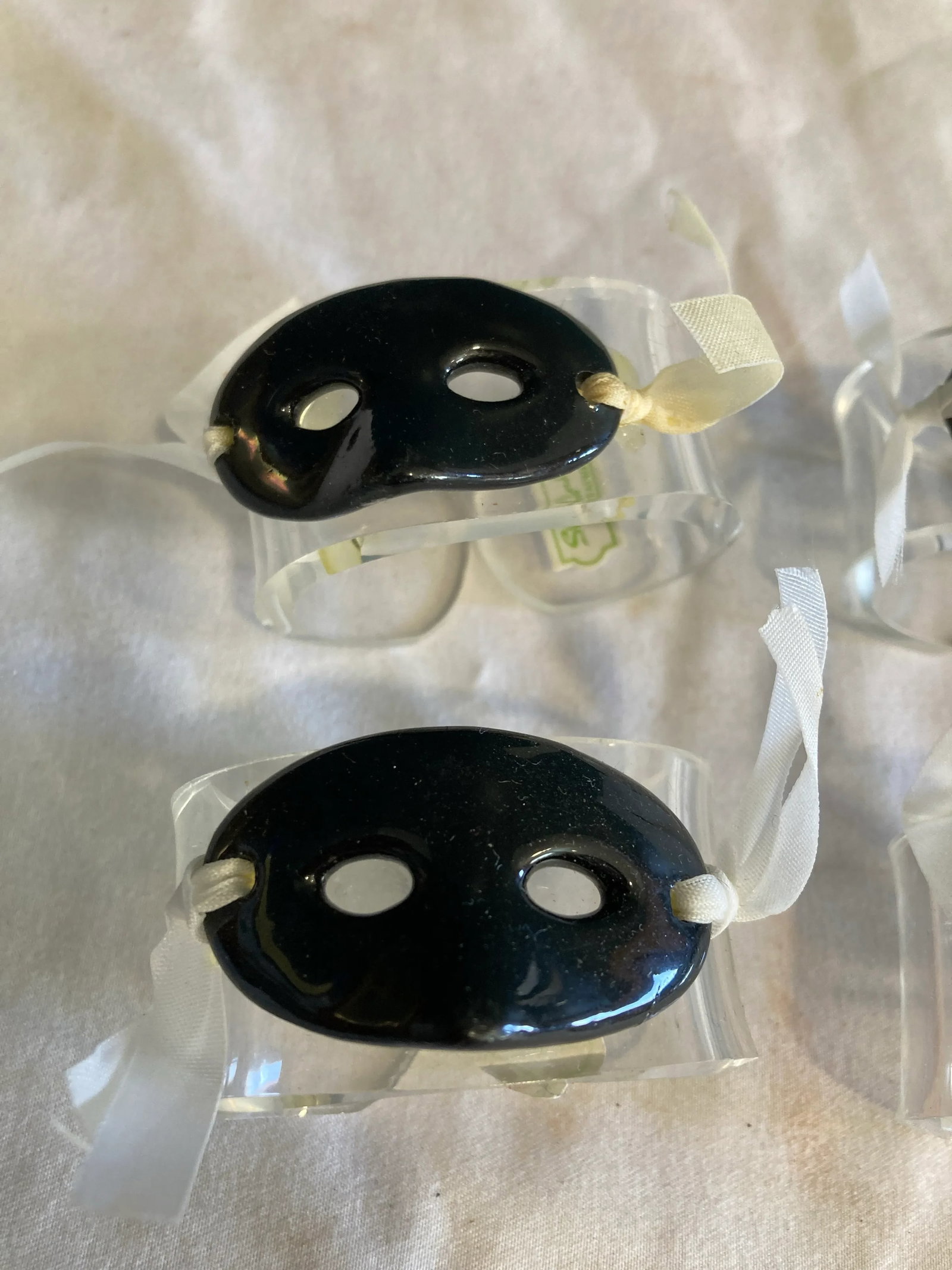 Vintage Shafford China Black Masquerade Mask Napkin Rings- Set of 7 - 7