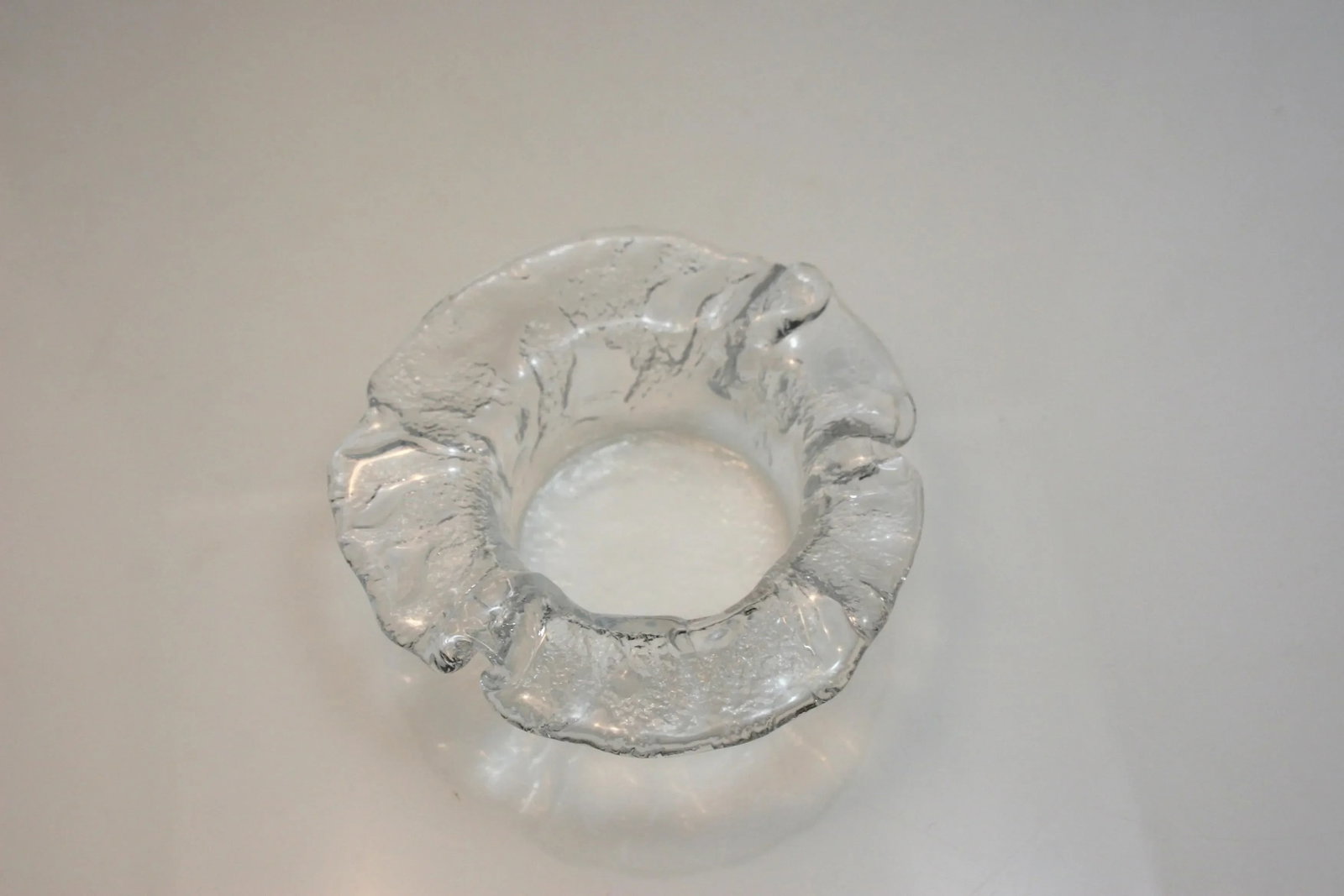 Mid Century Modern Swedish Ice Art Glass Freeform Textured Crystal Candle Holder - 10