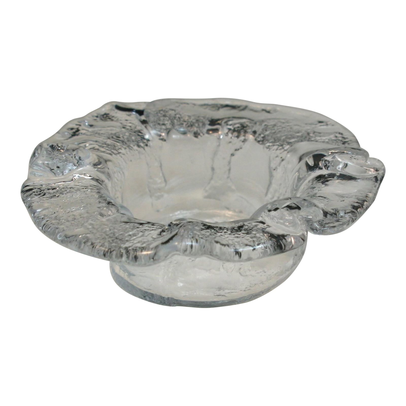 Mid Century Modern Swedish Ice Art Glass Freeform Textured Crystal Candle Holder: Vintage Freeform Swedish Art Glass Crystal Candle Holder This Swedish Ice glass candle holder features textured glass and a rim that is pinched and folded in a freeform manner. It is perfect for use