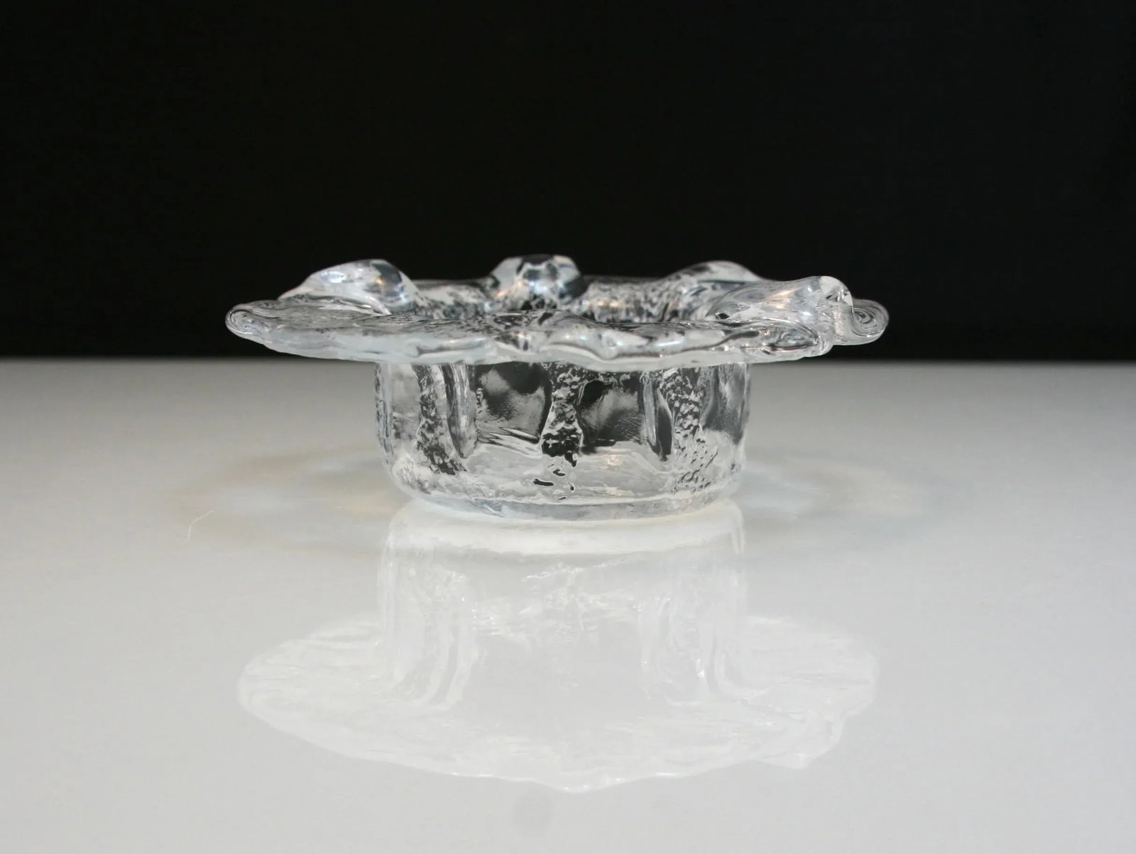 Mid Century Modern Swedish Ice Art Glass Freeform Textured Crystal Candle Holder - 2