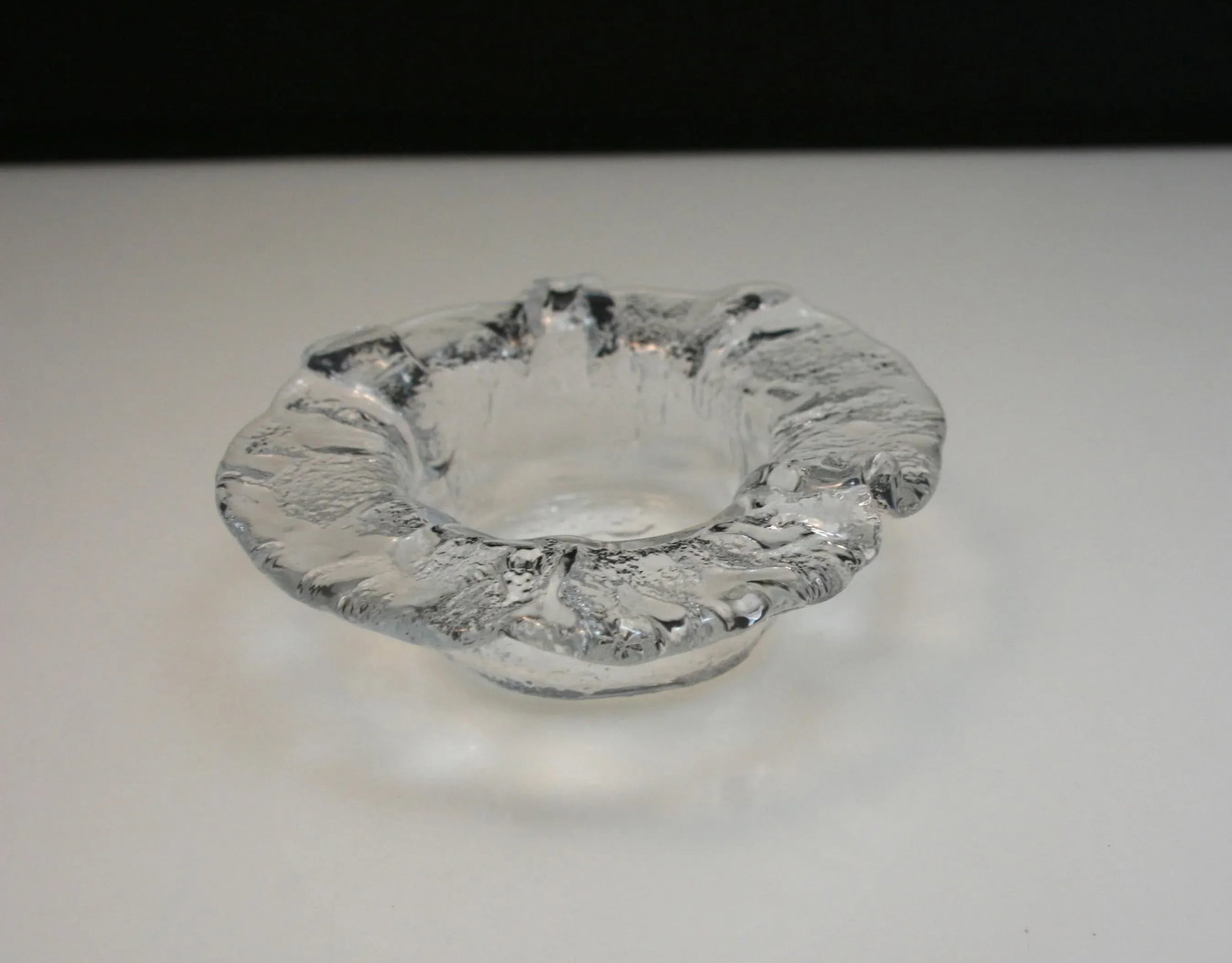Mid Century Modern Swedish Ice Art Glass Freeform Textured Crystal Candle Holder - 3