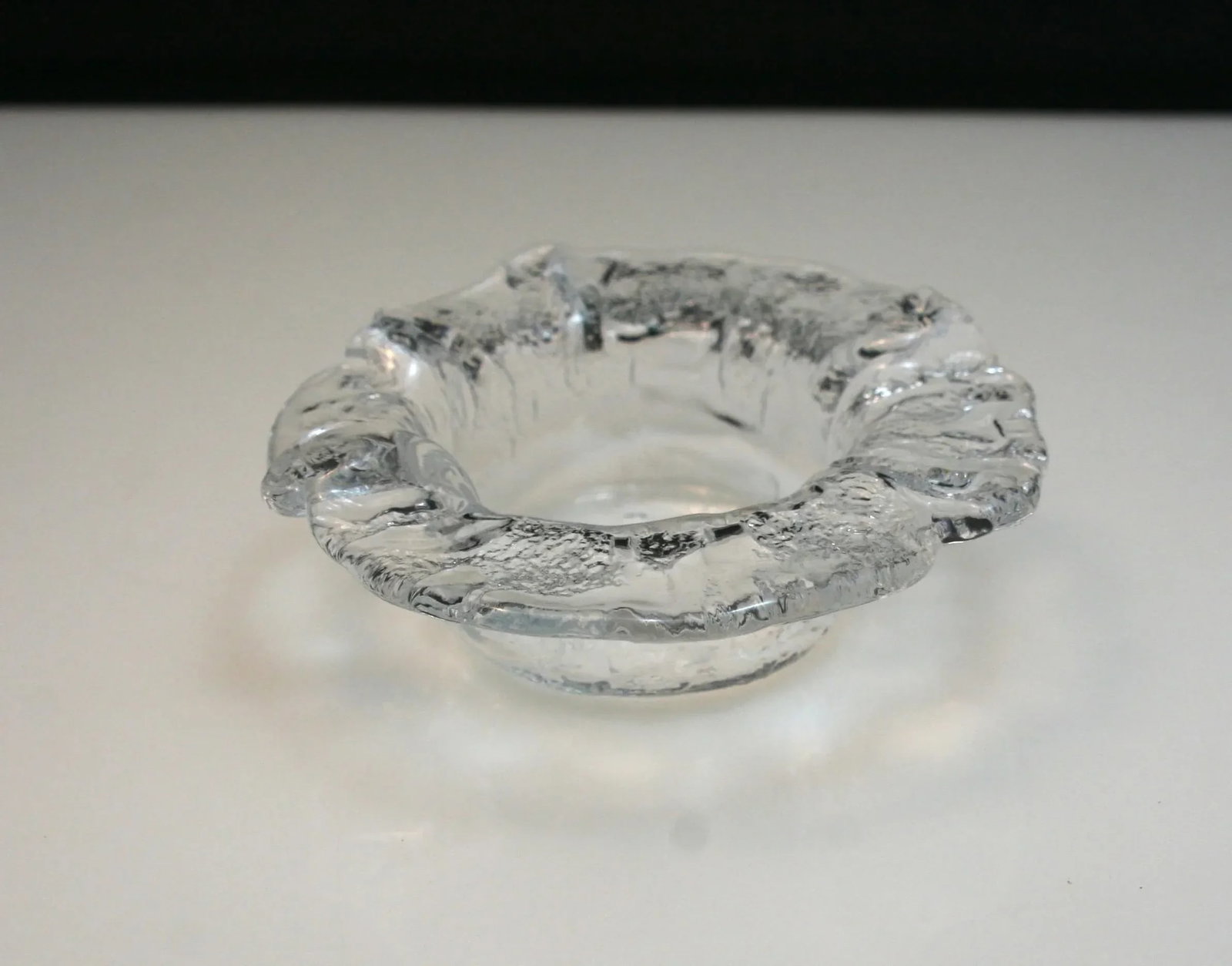 Mid Century Modern Swedish Ice Art Glass Freeform Textured Crystal Candle Holder - 4